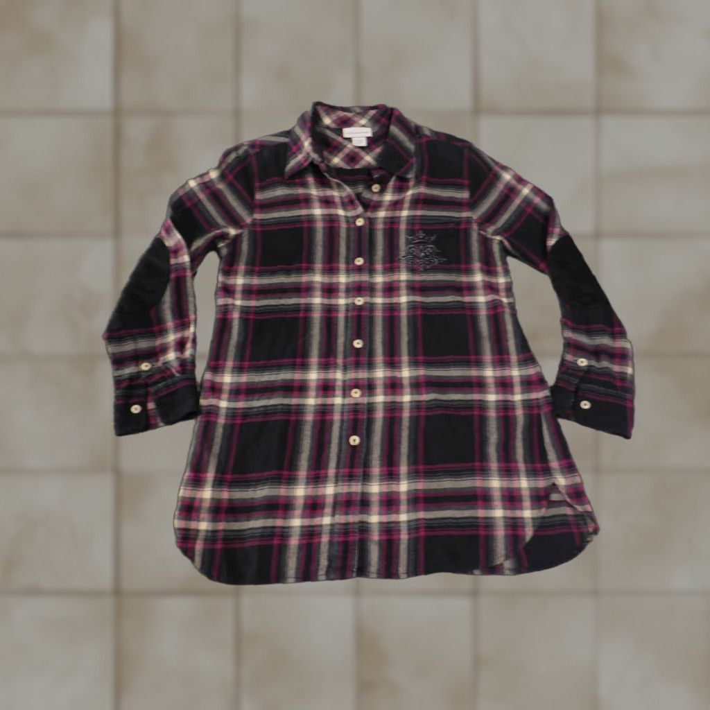 Soft Surroundings Soft Surroundings Shirt Womens Small Black Pink Plaid Button Front Tunic Crest Size S / US 4 / IT 40 - 1 Thumbnail