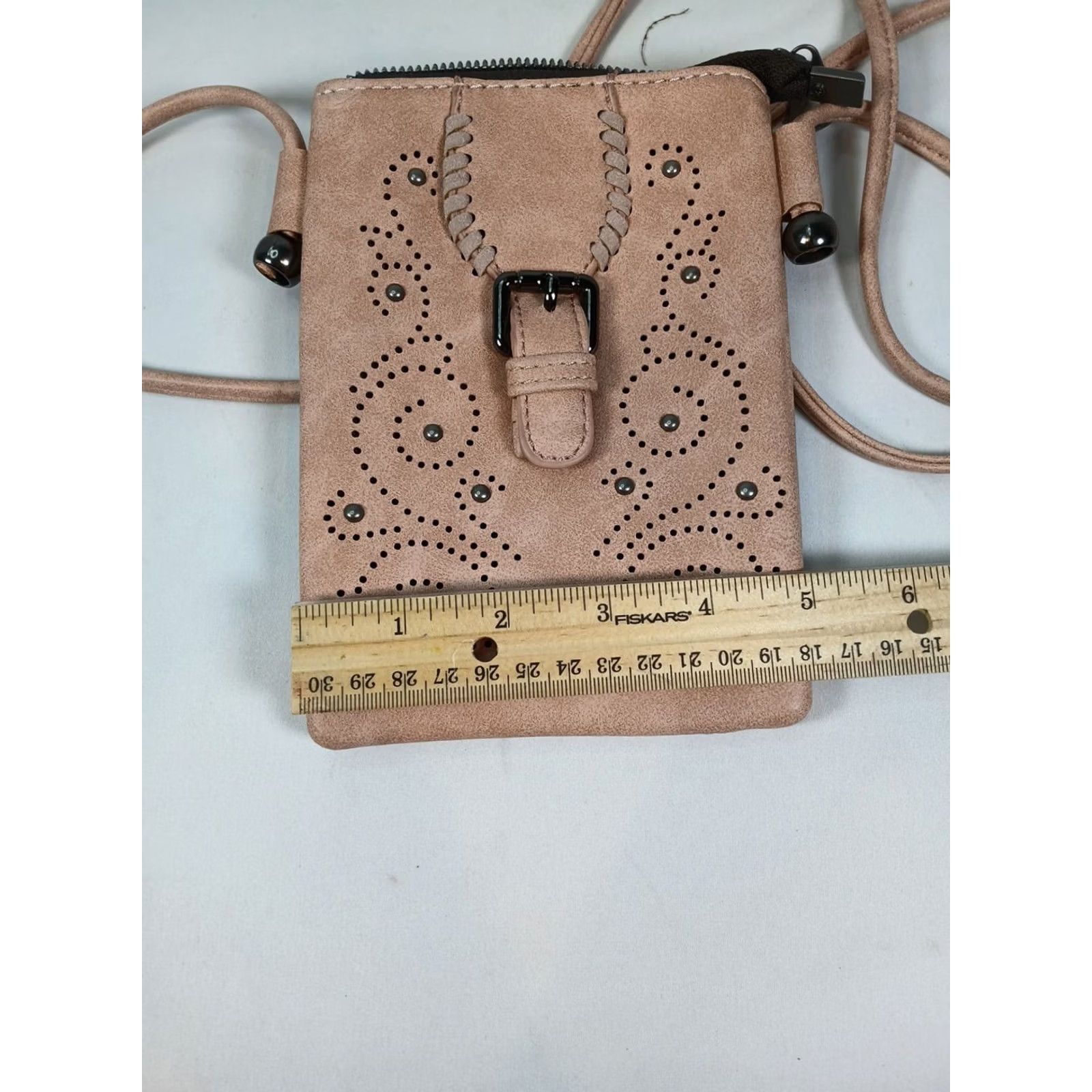Vintage American Bling Western Crossbody Bag Taupe Faux Leather Studded Cell Phone Purse Small Women's Crossbody Size ONE SIZE - 8 Thumbnail