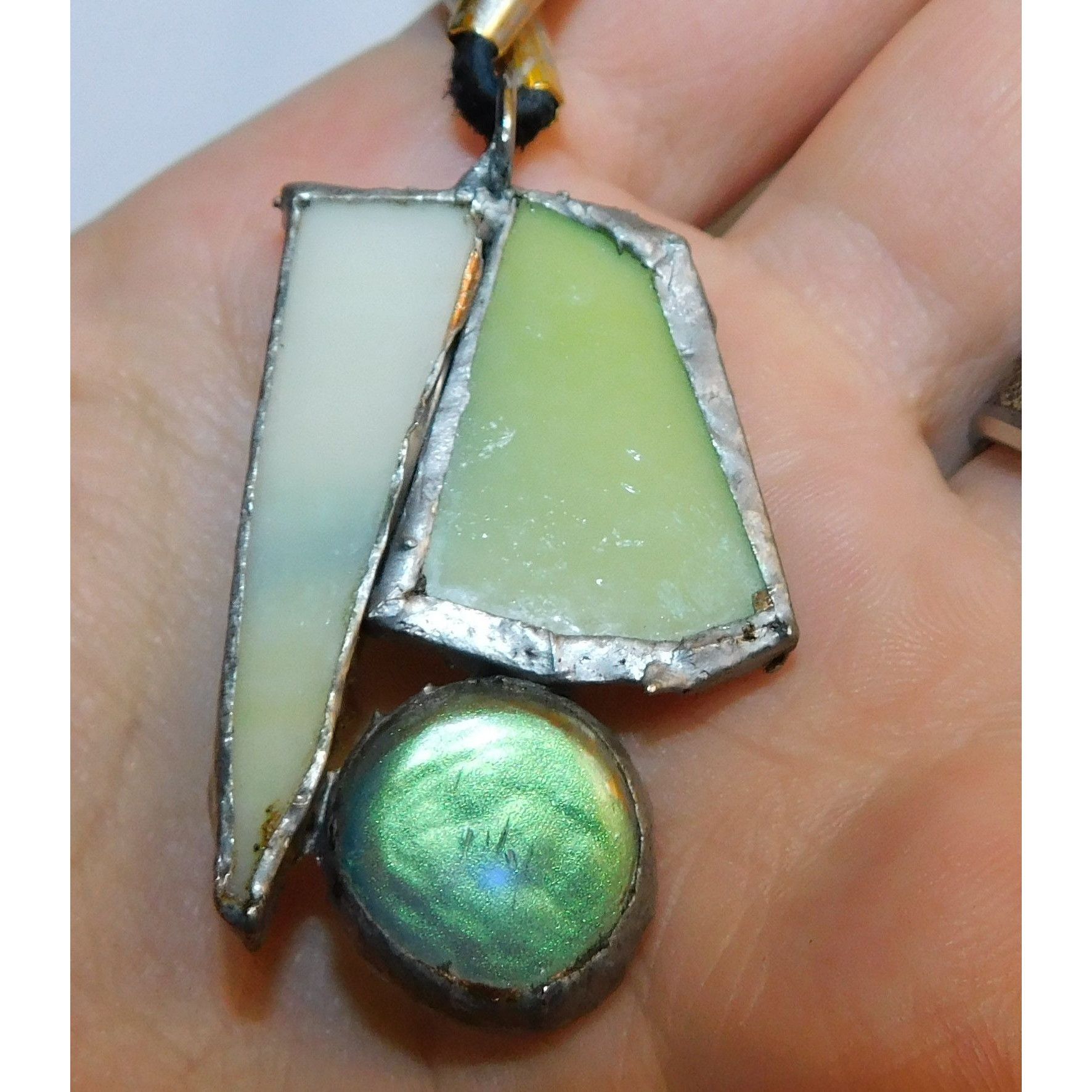 Handmade Handmade Abstract Green Stained Glass Pendant Necklace Size ONE SIZE - 3 Thumbnail