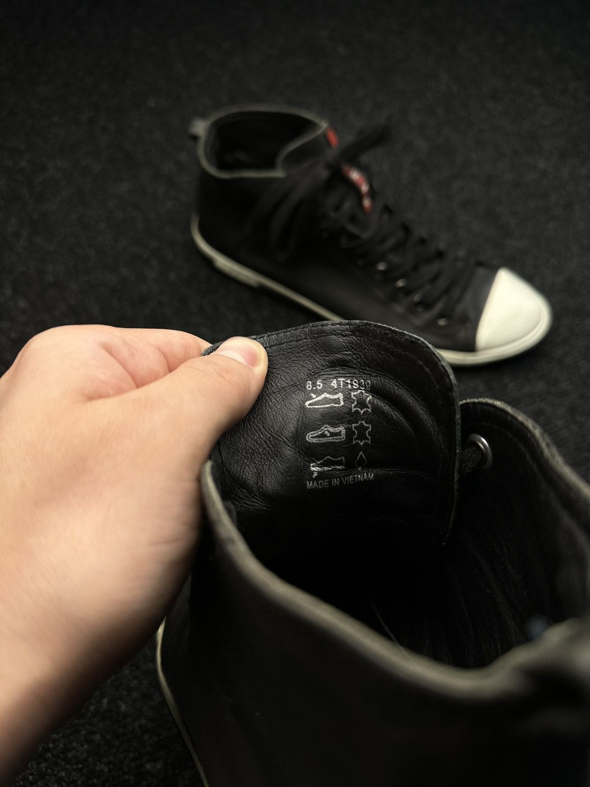 Prada Prada Red Tab Leather High Top Sneakers Size 8.5 EU 41 Black Size US 8.5 / EU 41-42 - 14 Thumbnail