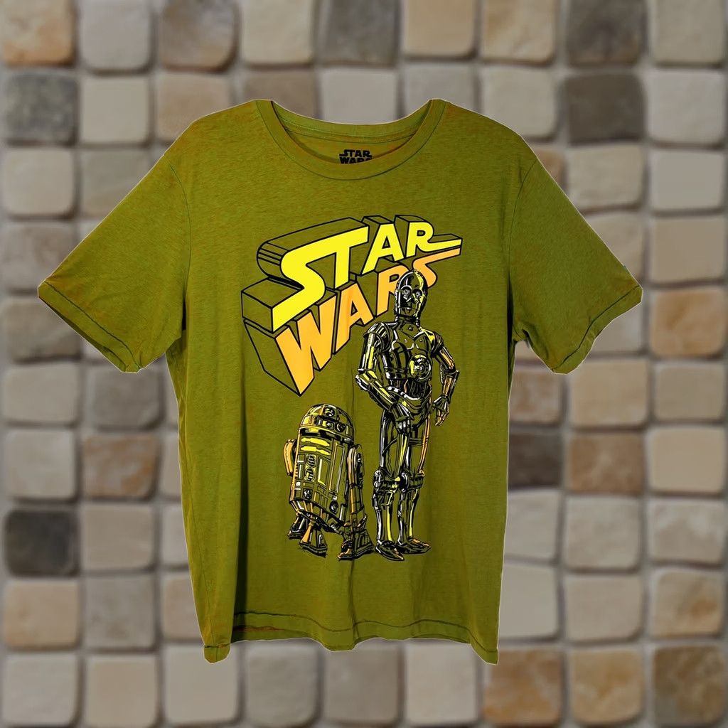 Star Wars R2d2 C3po Tee Shirt Men 1XL Short Sleeve Green Brown Front Graphic, Men’s