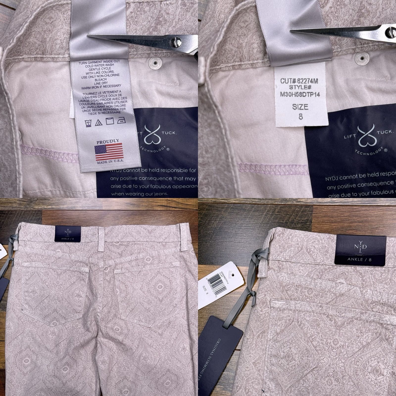 NYDJ NYDJ Skinny Jeans Womens 8 Beige Mid Rise Stretch Denim 5-Pocket USA Paisley Inseam 27in Regular Size 30" / US 8 / IT 44 - 8 Thumbnail