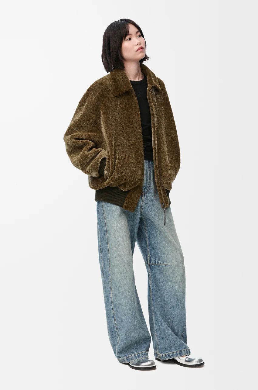 Loewe o1loc1c0525 Zip Up Jacket In Shearling in Khaki Green Size XS / US 0-2 / IT 36-38 - 2 Thumbnail