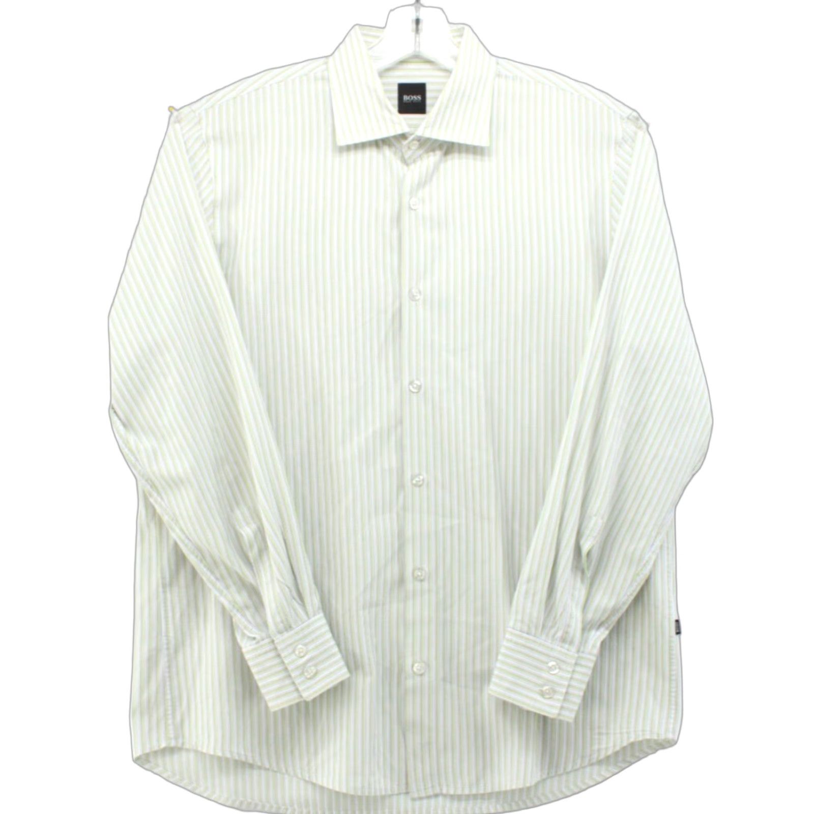 Hugo Boss HUGO BOSS Shirt Button-Up Striped Green Men's Large Cotton Casual Preppy Modern Vintage No N/A Size US L / EU 52-54 / 3 - 1 Thumbnail