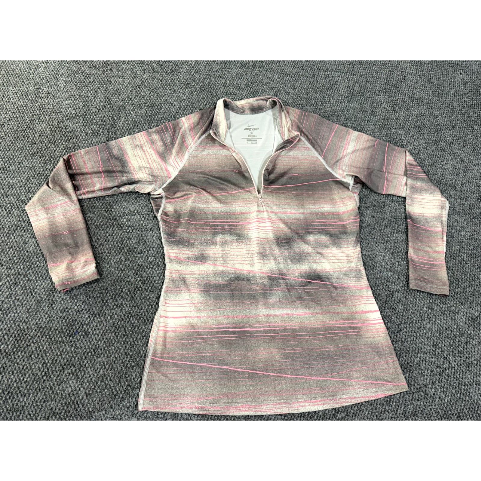 Nike Nike Pro Sweatshirt Pullover Womens XL Gray Striped Dri-Fit Mock Neck Zip Java? Size XL / US 12-14 / IT 48-50 - 3 Thumbnail