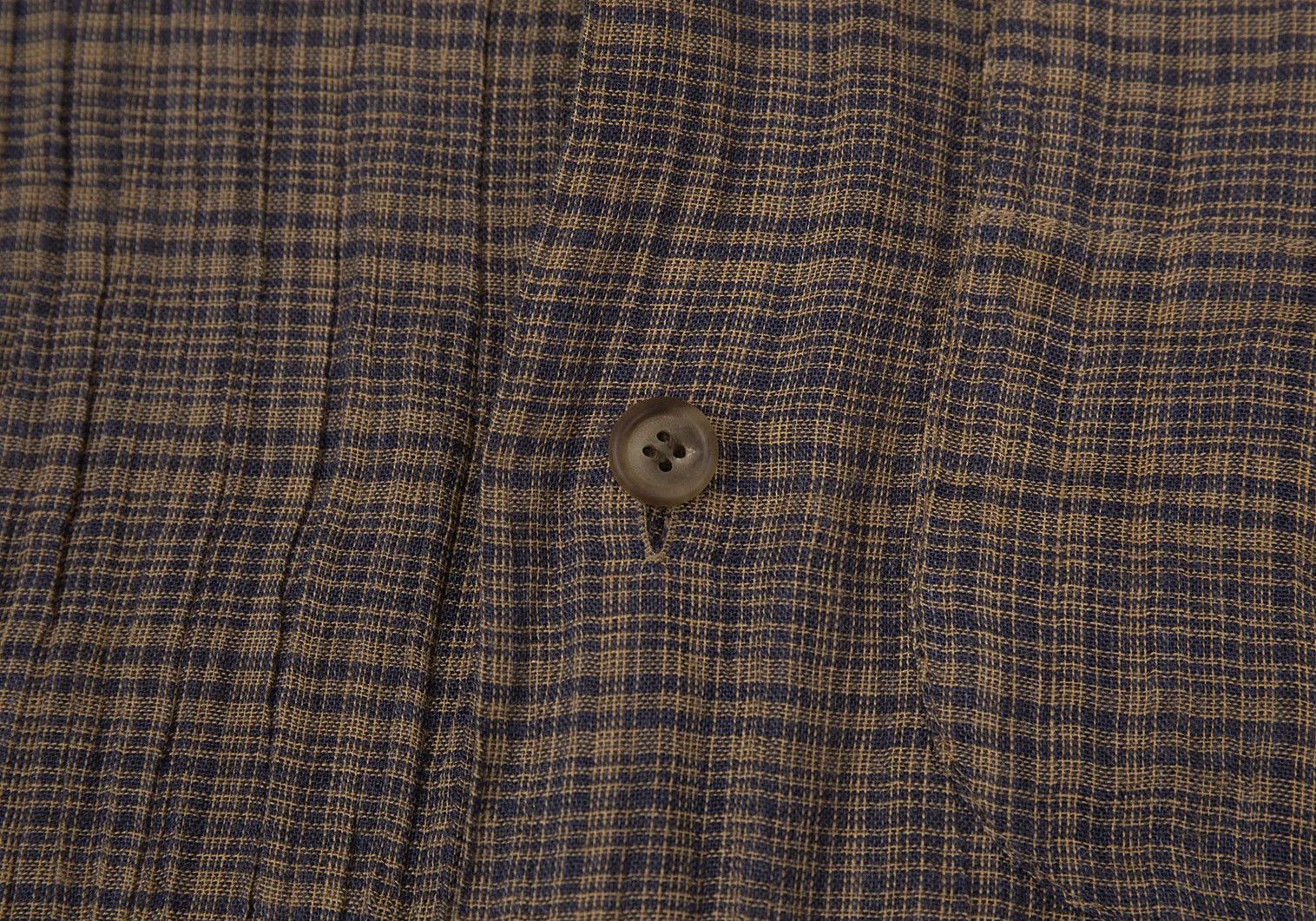 Issey Miyake Linen Check Band Collar Shirt in Beige and Blue, M Size US M / EU 48-50 / 2 - 5 Thumbnail