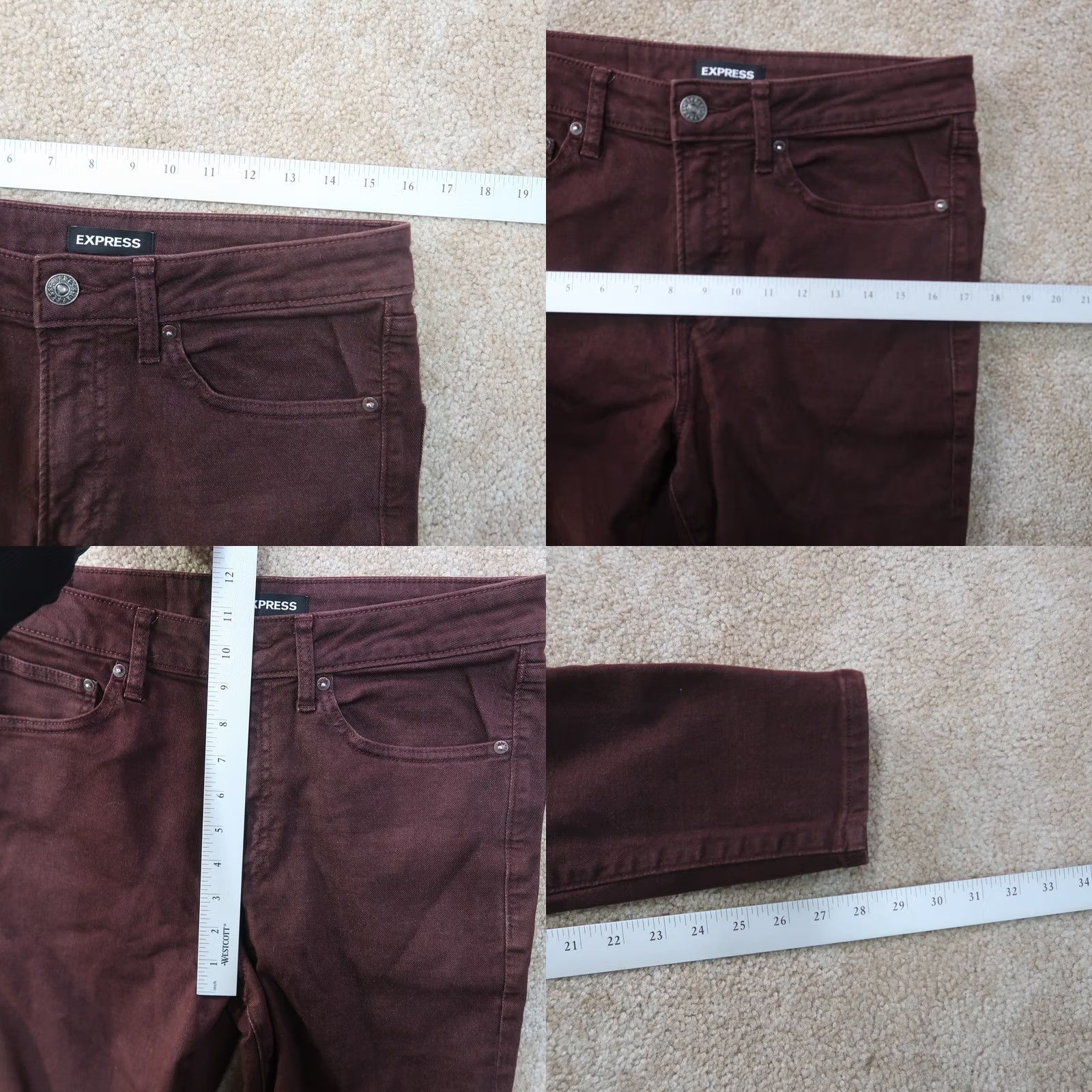 Express Express Jeans Skinny 30x30 Red Denim Stretch Slim 5-Pocket Mens Cotton Blend Size US 30 / EU 46 - 8 Thumbnail