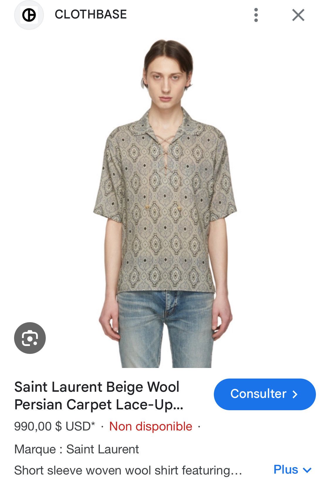 Hedi Slimane × Saint Laurent Paris Saint Laurent laces SS short shirt wool Size US S / EU 44-46 / 1 - 12 Thumbnail