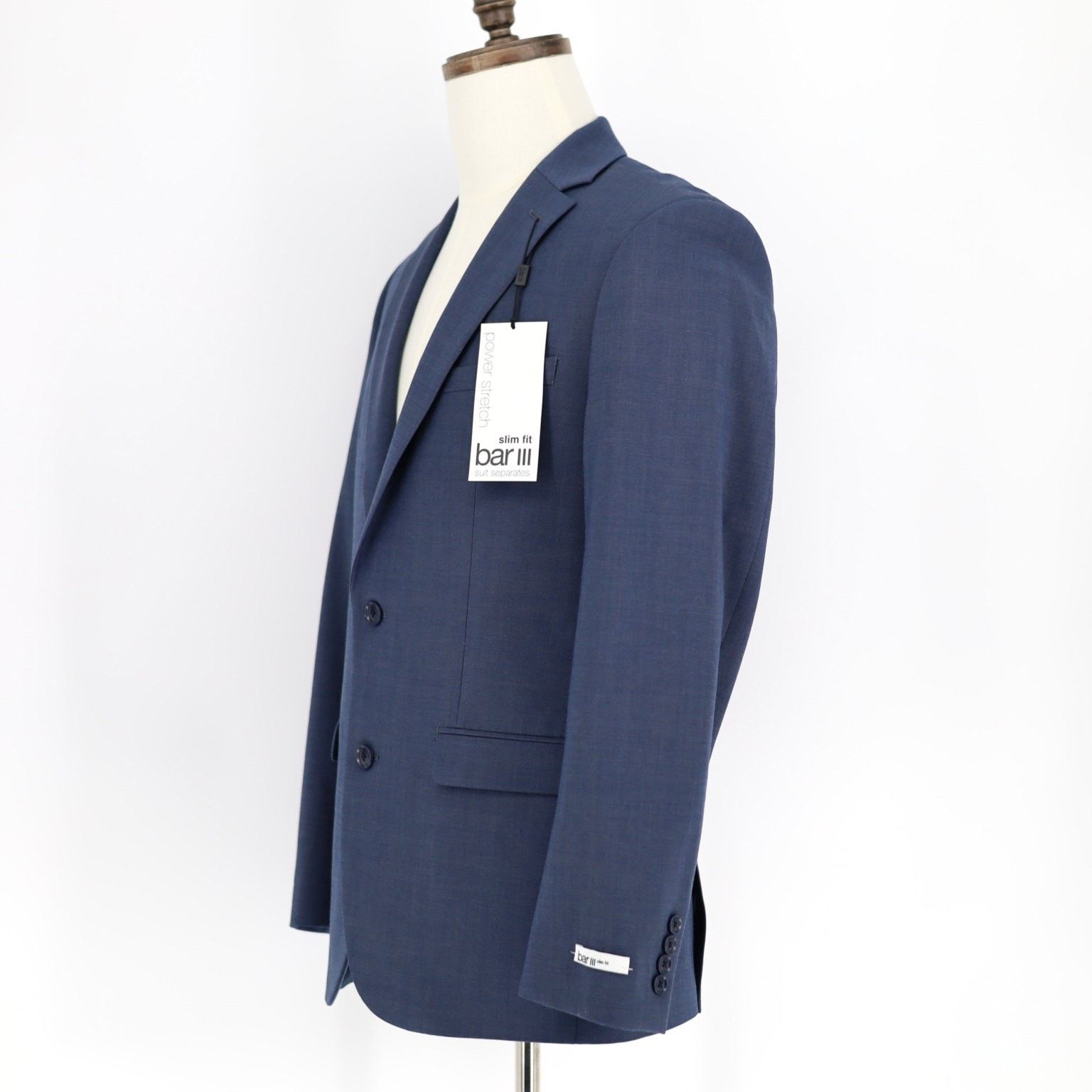 Bar III Bar III Men's Solid Blue Wool-Blend Suit Jacket Size 38R Size 38R - 4 Thumbnail