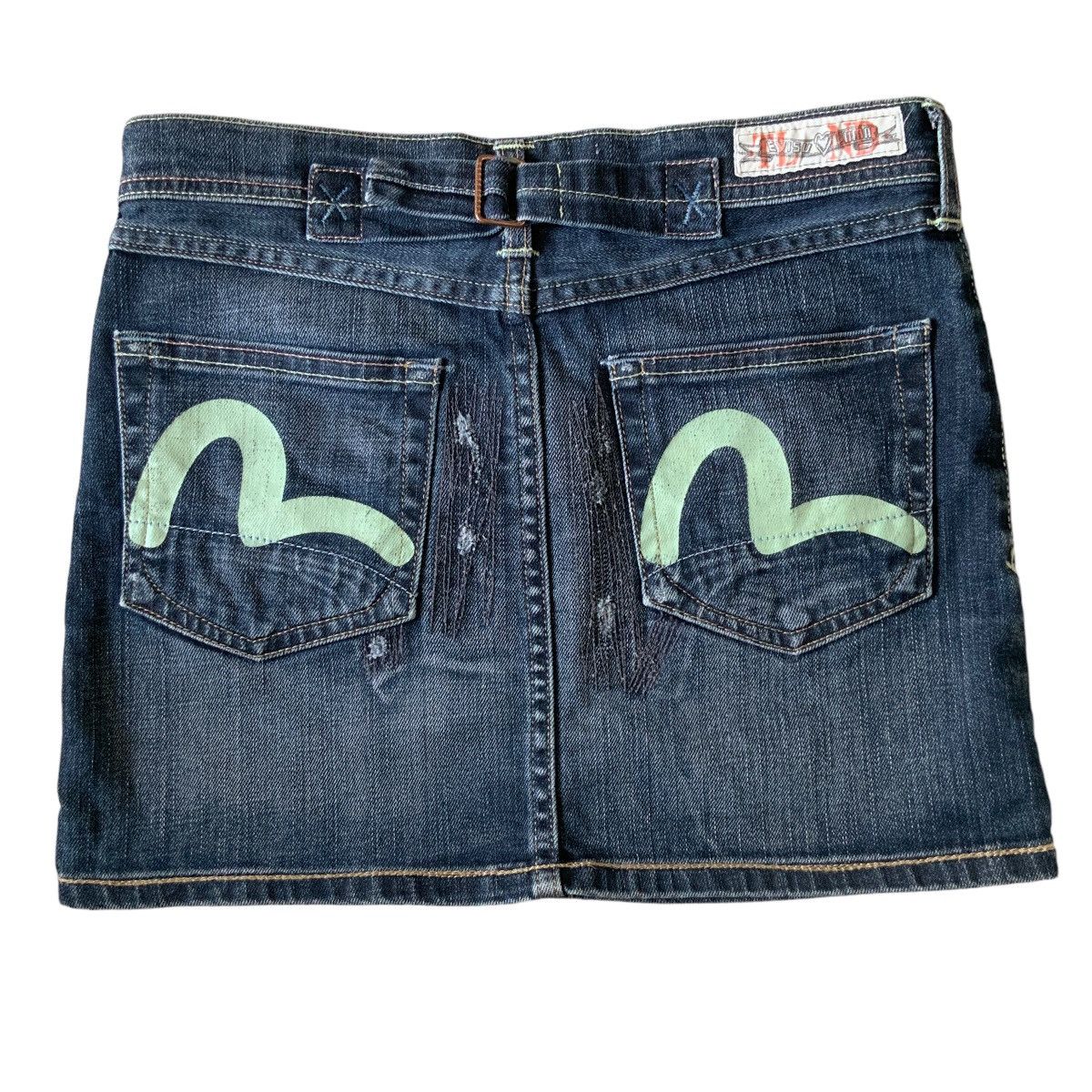 image of Evisu x Puma Distressed Denim Mini Skirt in Wash Denim, Women's (Size 26)