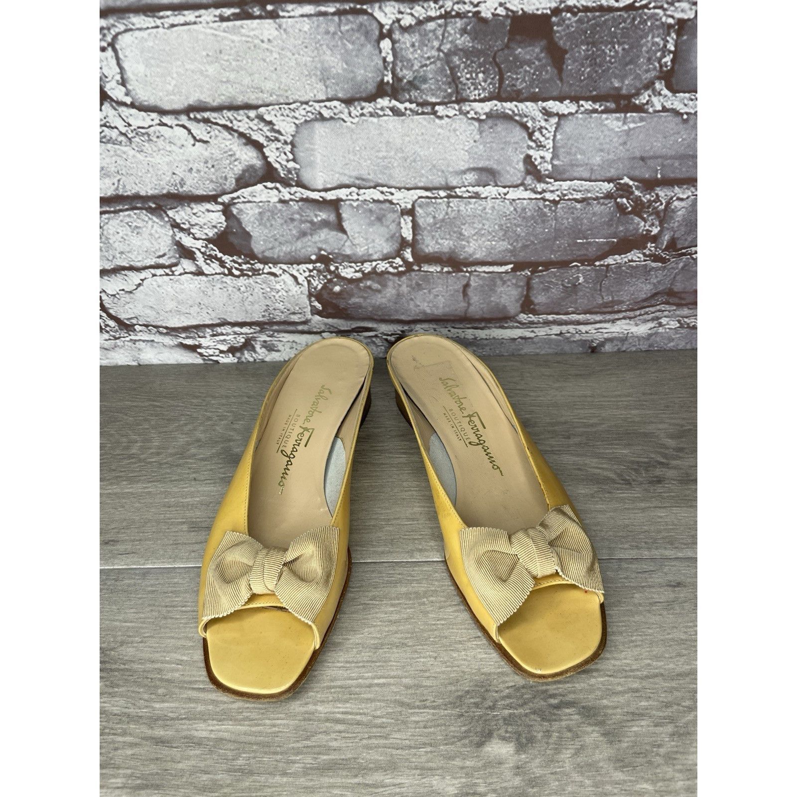 Salvatore Ferragamo Salvatore Ferragamo Yellow Patent Leather Slip On Heel Shoes Size US 7.5 / IT 37.5 - 13 Thumbnail