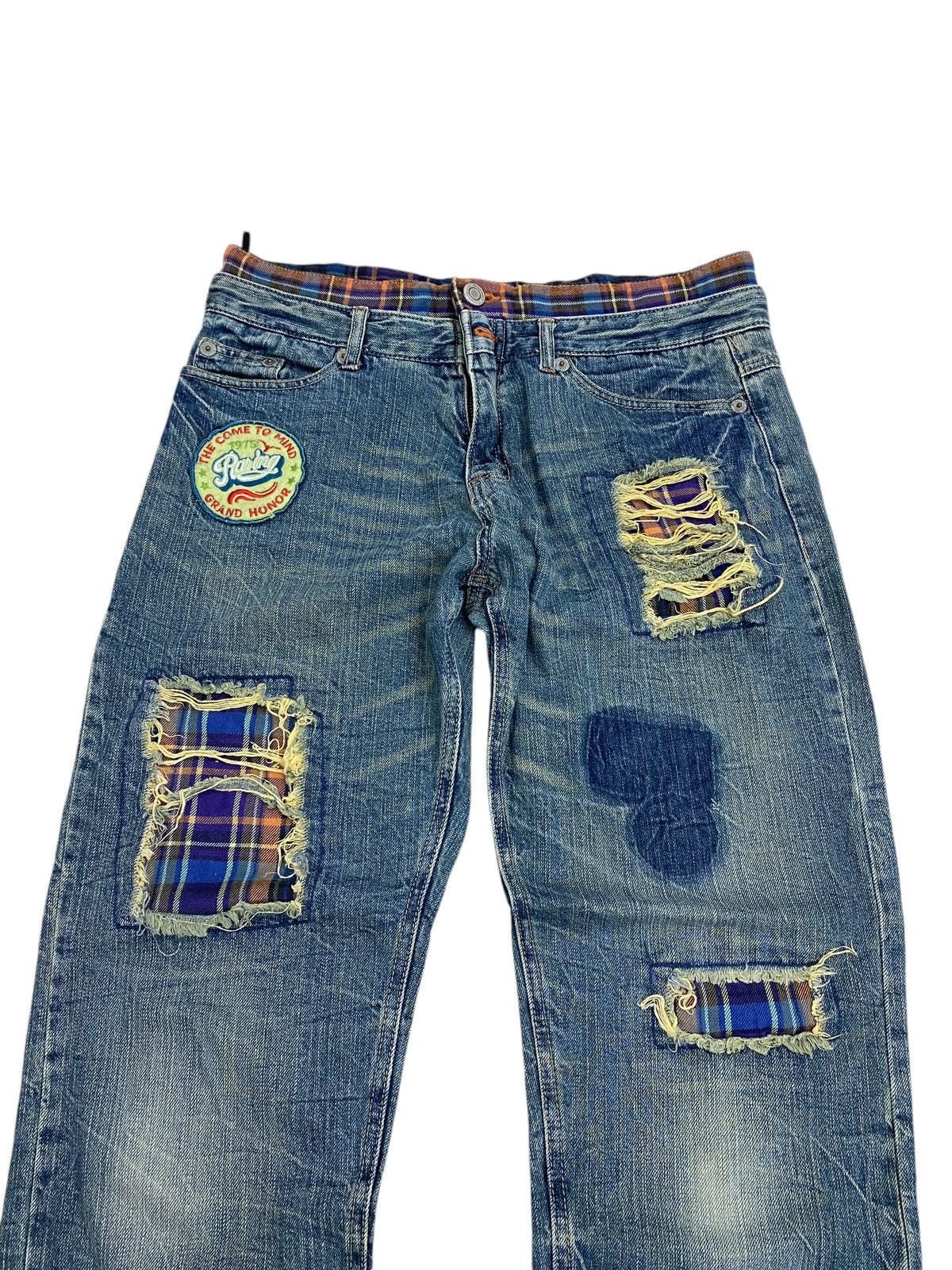 If Six Was Nine × Japanese Brand × Le Grande Bleu (L.G.B.) Grand Honor Denim Patchwork Tartan Distressed Double Waist Size US 31 - 6 Thumbnail