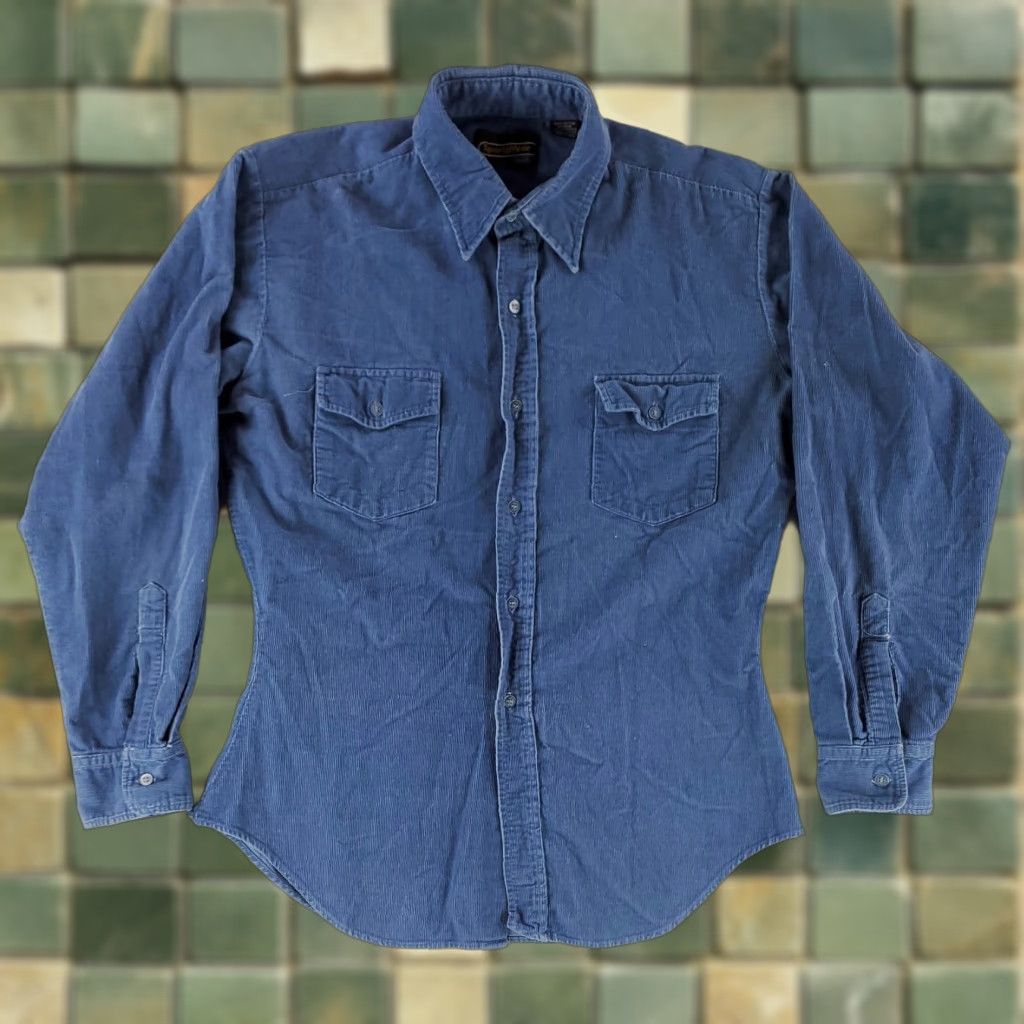 Sears VINTAGE Sears Sportswear Corduroy Button-Up Shirt Long Sleeve Blue Womens L Size L / US 10 / IT 46 - 1 Thumbnail