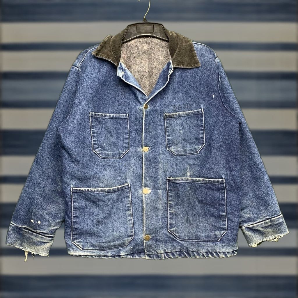 Sears VINTAGE Denim Chore Jacket Mens XL Blue Wool Lined 60s Sears Workwear USA Theme 1960s Gift Sized XL Mens Size US XL / EU 56 / 4 - 1 Thumbnail