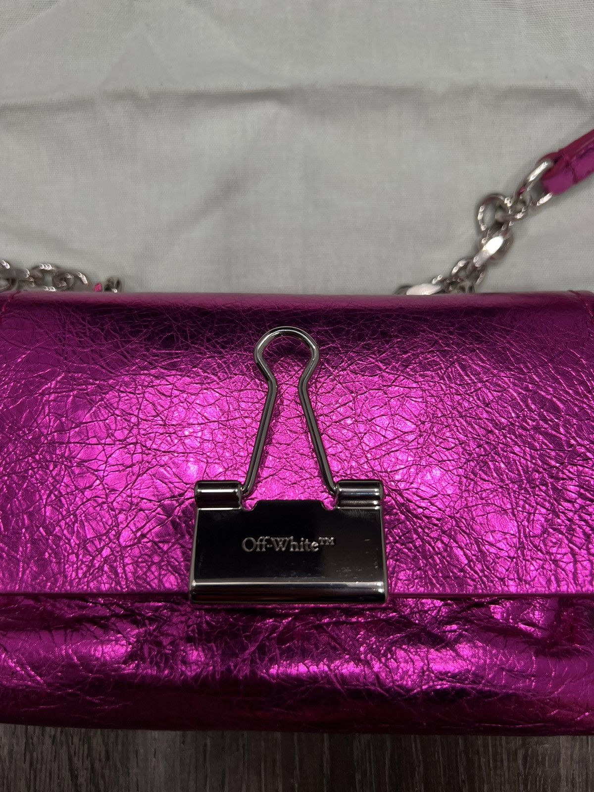 Off-White Off-White Laminate Small Metallic Shoulder Bag Fuchsia New Size ONE SIZE - 2 Thumbnail