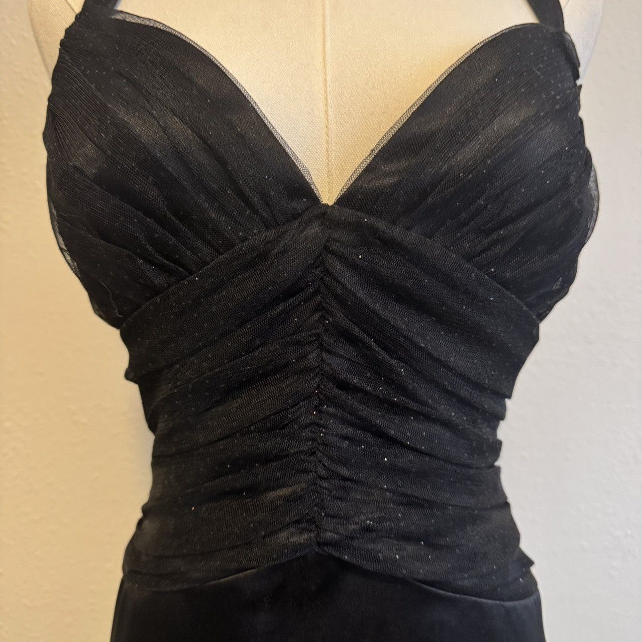 Other ONYX NITE Vintage Black Glitter Ruched V Neck Prom Dress Size L / US 10 / IT 46 - 3 Thumbnail