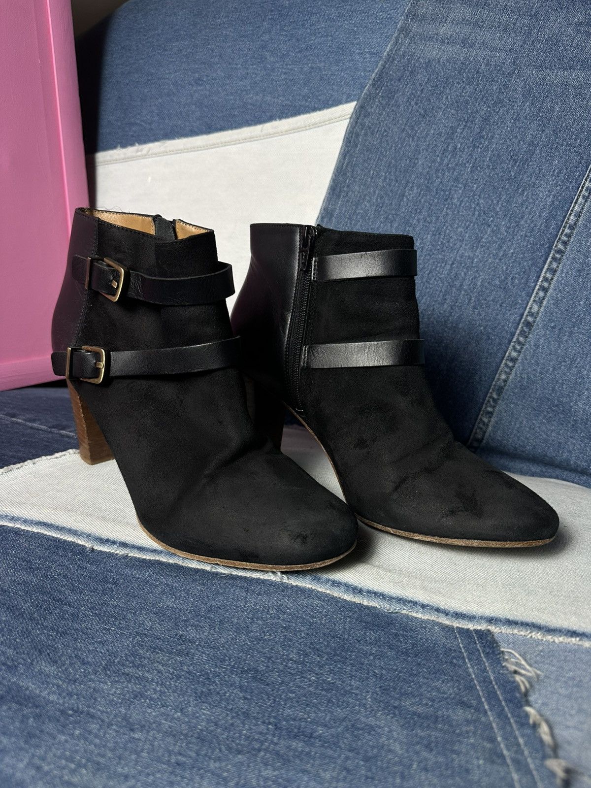 Sezane Sezane Ankle Boots Suede Leather Block Heels Buckle Strap Size US 9 / IT 39 - 1 Thumbnail