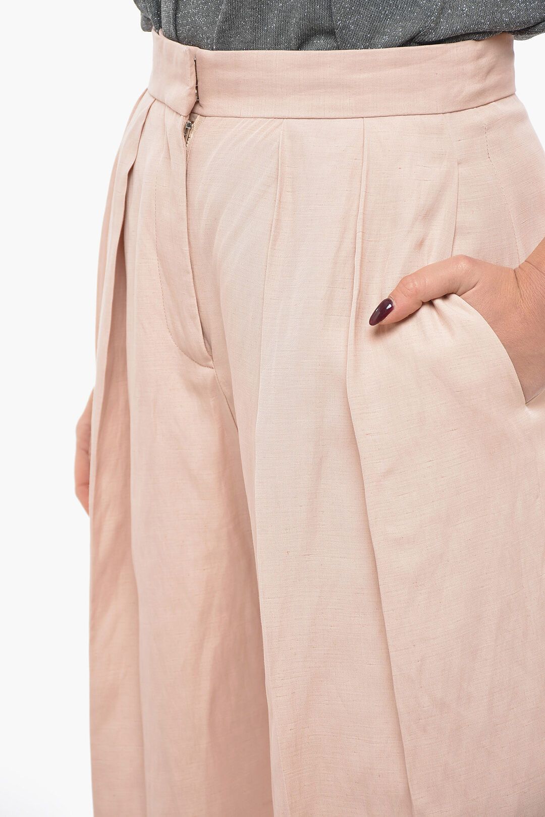 Stella McCartney og1mm0824 Double-Pleated Flax Blend Baggy Pants Size 26" / US 2 / IT 38 - 3 Thumbnail