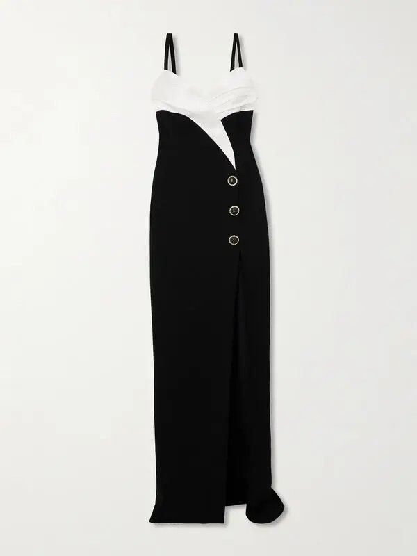 Balmain o1s1wg110725 Two Tone Crepe Gown in Black/White Size XL / US 12-14 / IT 48-50 - 1 Thumbnail