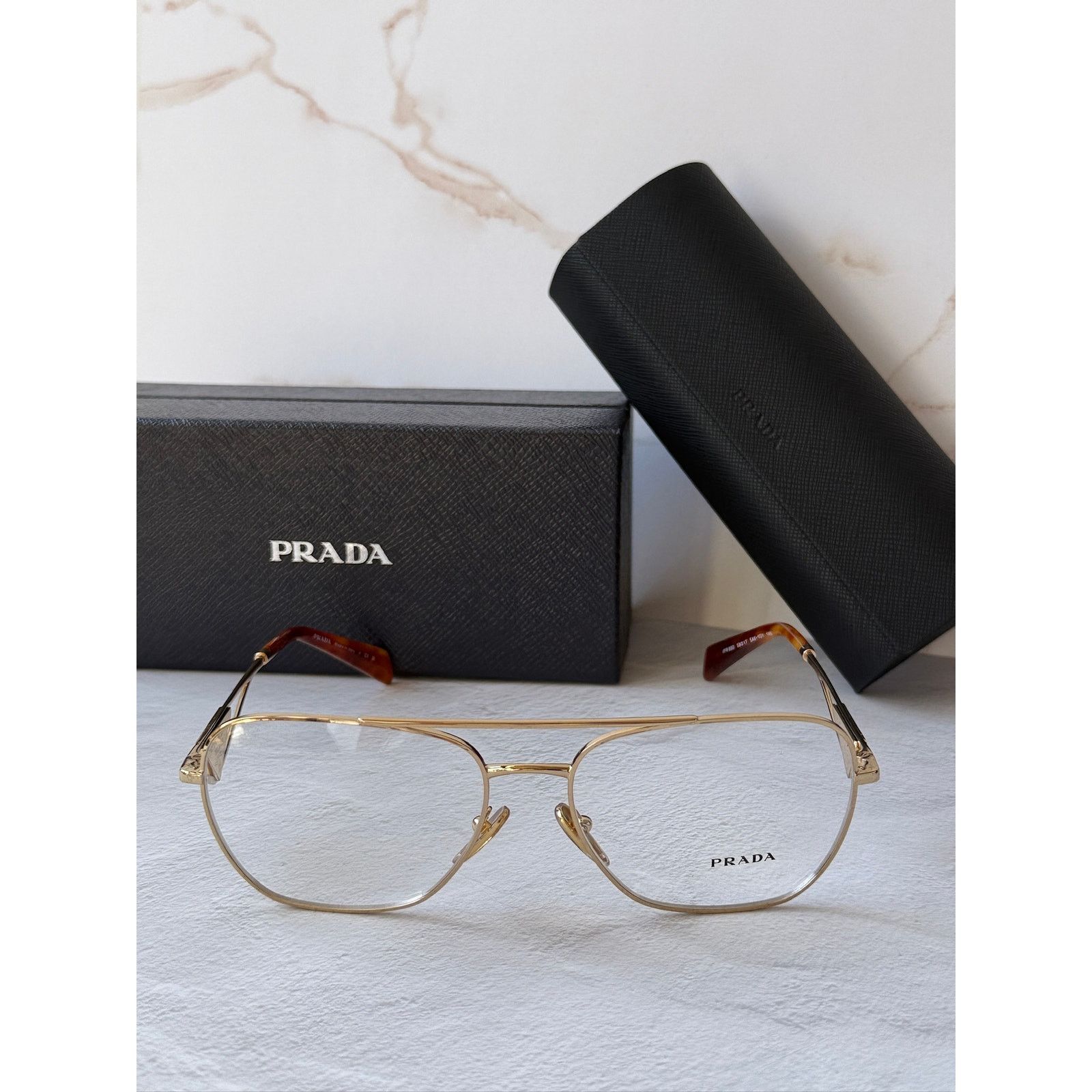 Prada NEW Prada PR B50V Gold Pilot Aviator Eyeglasses Frames Size ONE SIZE - 5 Thumbnail