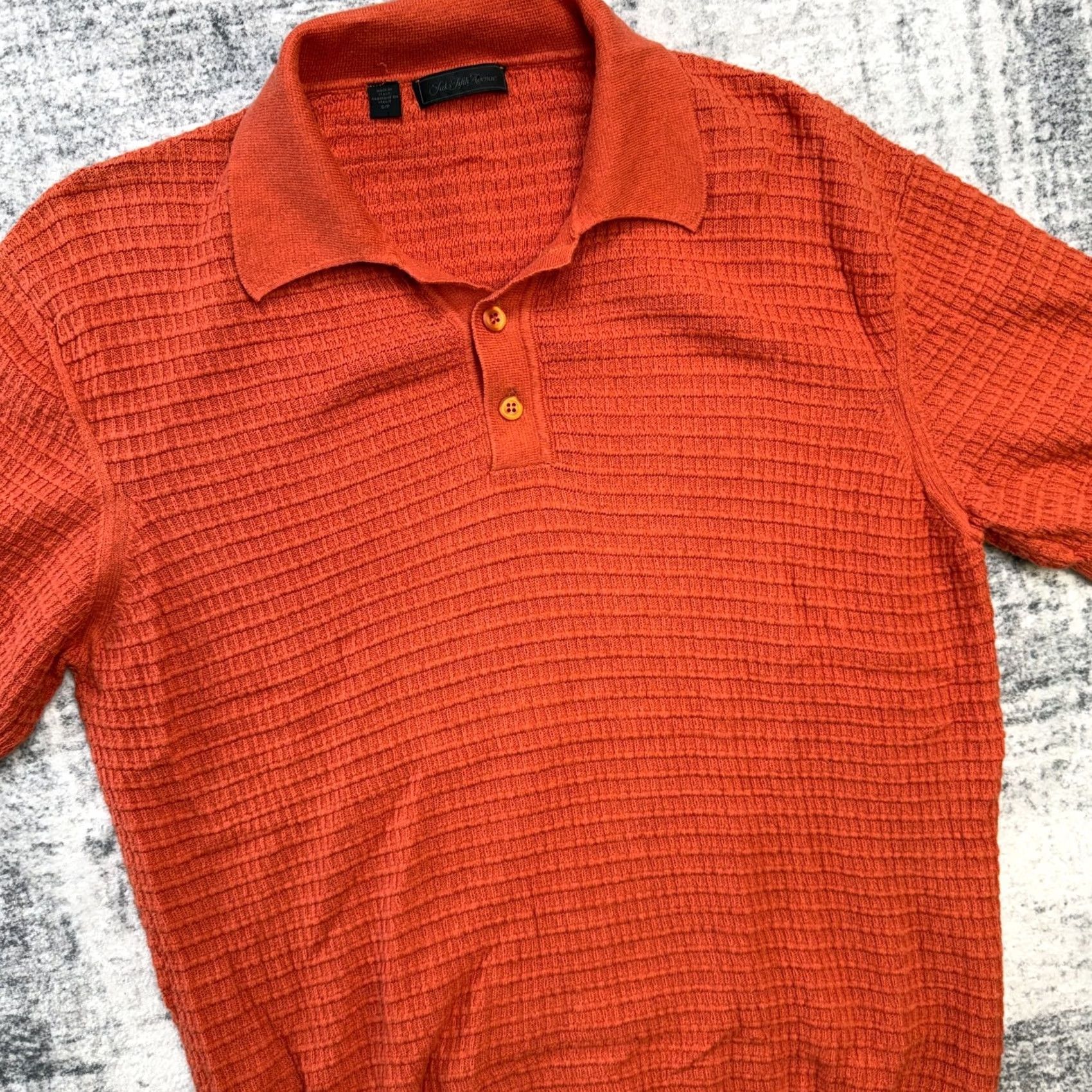 Saks Fifth Avenue Saks Fifth Avenue Polo Shirt Mens Small Orange Waffle Knit Cashmere Cotton Resort Retro Old Money Style Polo Size US S / EU 44-46 / 1 - 2 Thumbnail