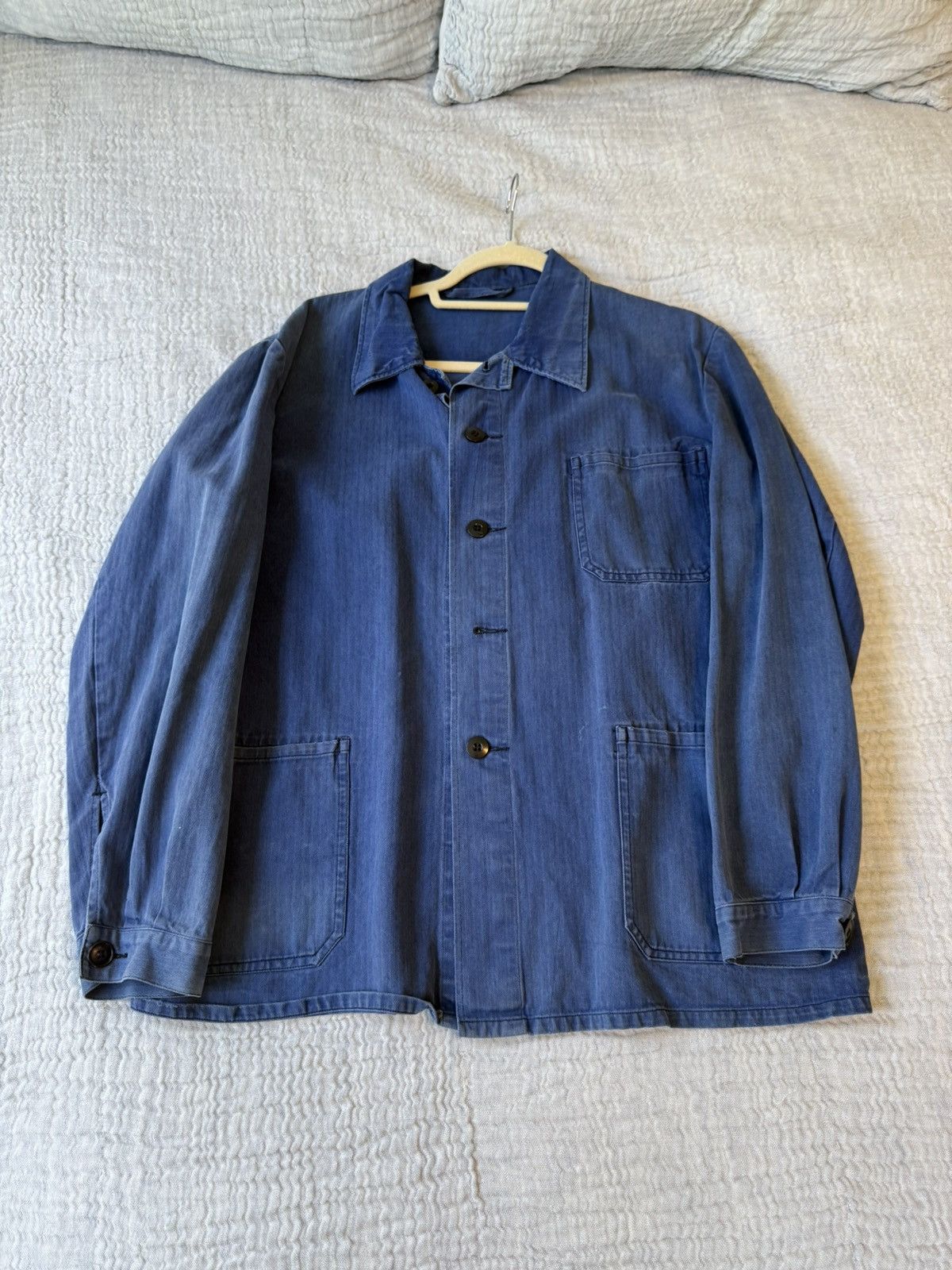 Vintage Men's Blue Herringbone Vintage Chore Jacket Size US L / EU 52-54 / 3 - 1 Thumbnail