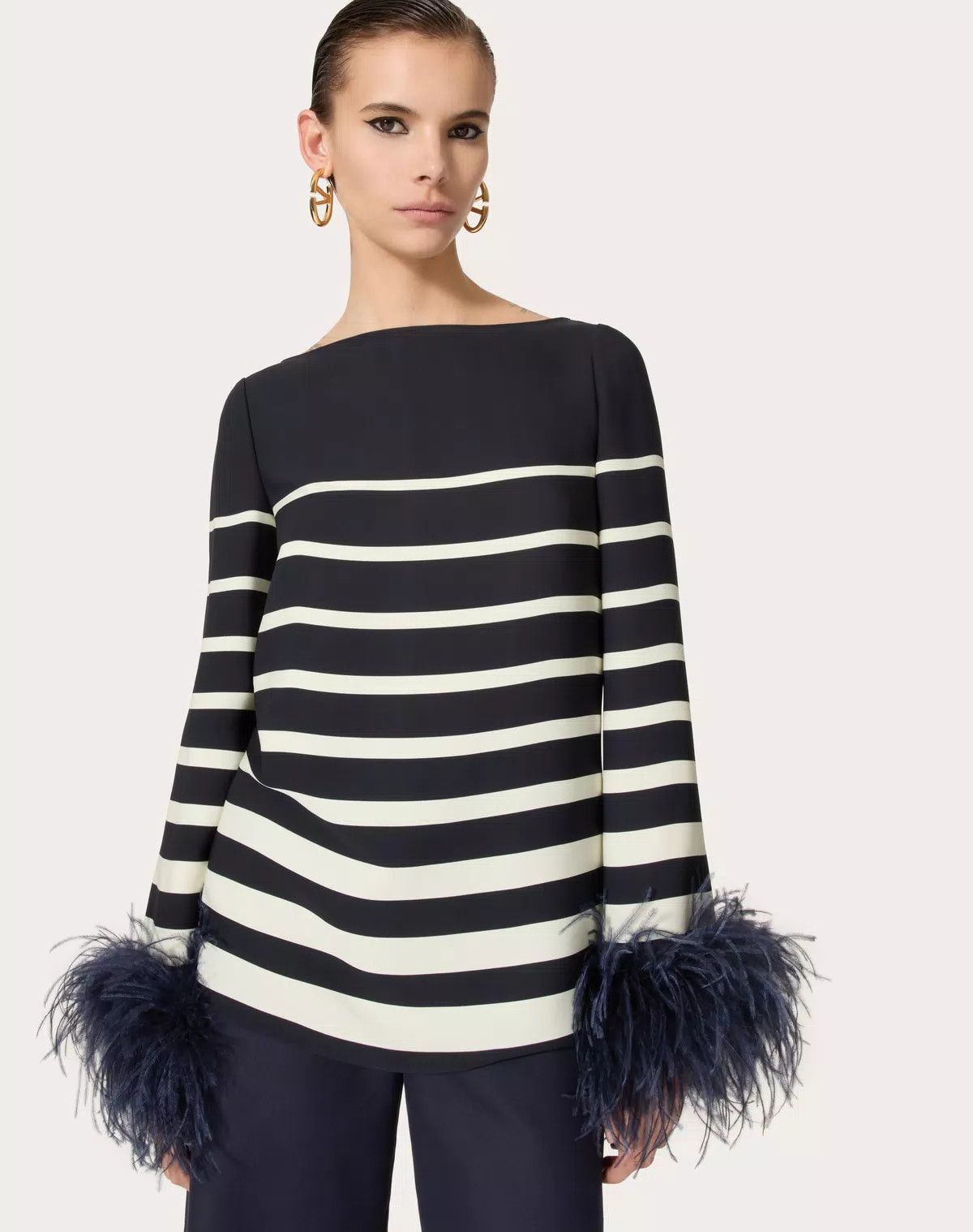 Valentino o1s1wg110426 Cady Valentino Roomview Top in Navy/Ivory Size L / US 10 / IT 46 - 5 Thumbnail