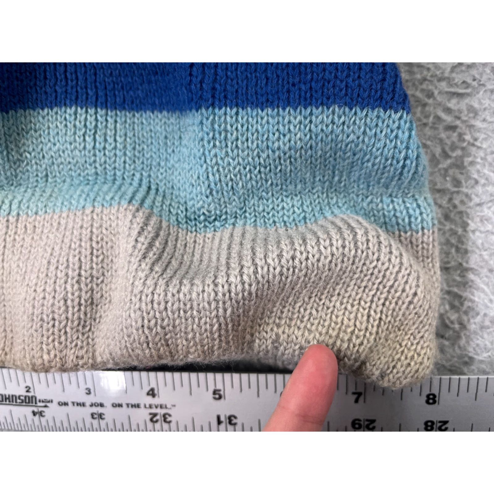 Vintage Smiley Beanie Adult One Size Blue Gray Black Wool Knit Striped Logo Ski Hats Unisex Adults Beanie Mens Womens Size ONE SIZE - 2 Thumbnail