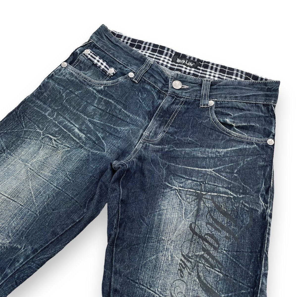 If Six Was Nine × Japanese Brand × Le Grande Bleu (L.G.B.) 🇯🇵 VINTAGE WILD LIFE POEM PUNK WASHED DENIM PANTS Size US 32 / EU 48 - 5 Thumbnail