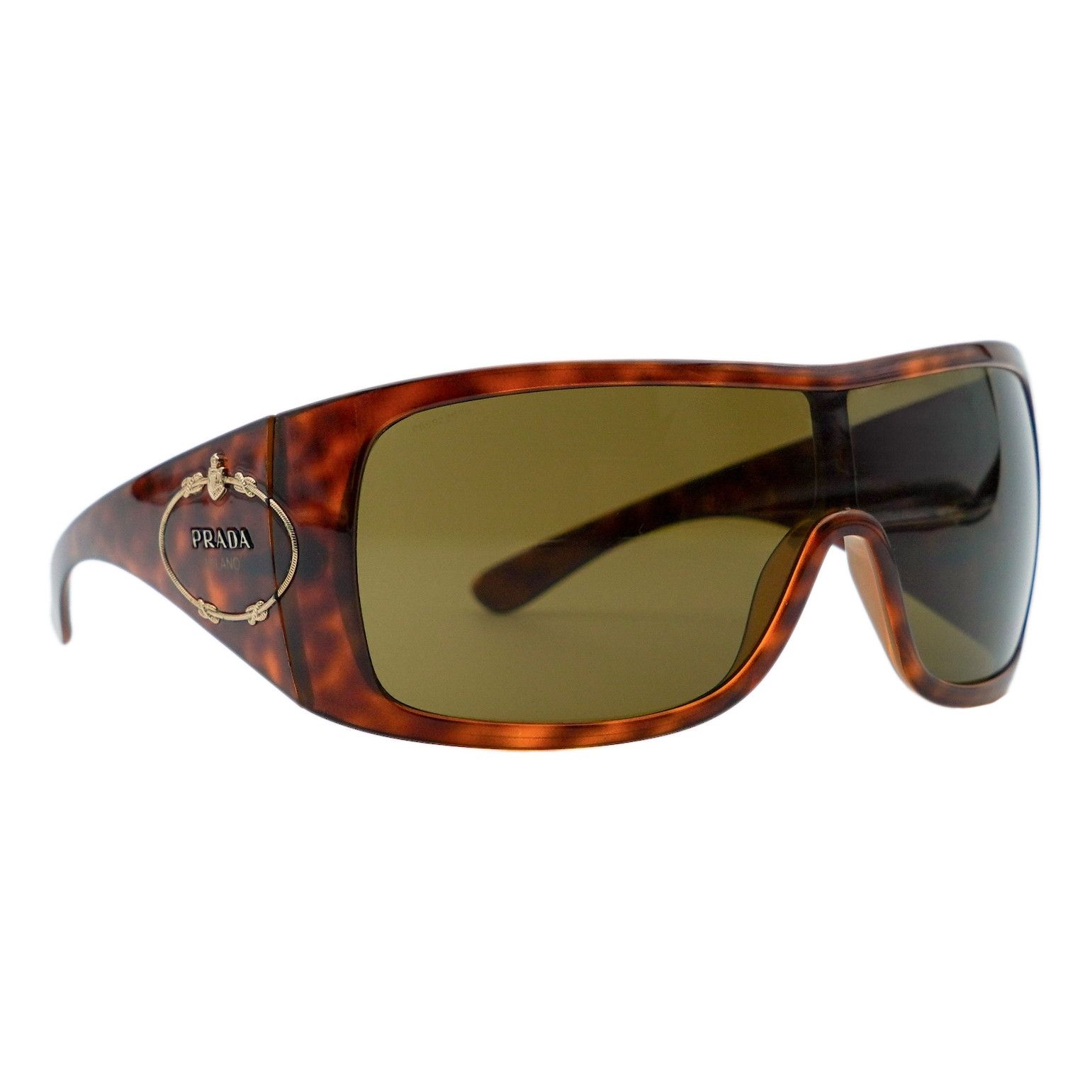 Prada Spr 04H Brown Tortoiseshell Shield Logo Sunglasses, Women's