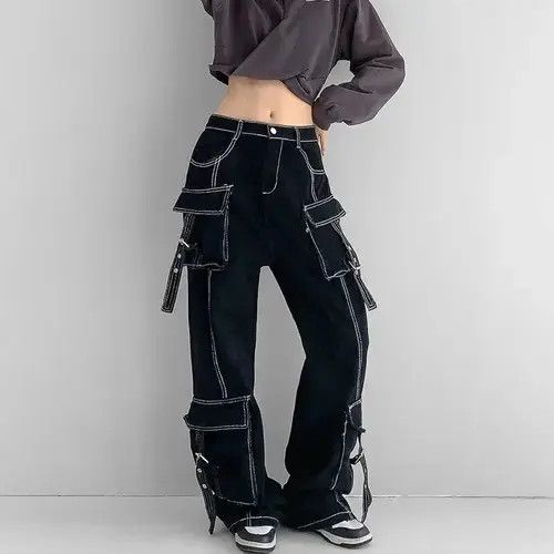 Japanese Brand Multi Pockets Black Baggy Cargo Jeans Size 30" / US 8 / IT 44 - 1 Thumbnail