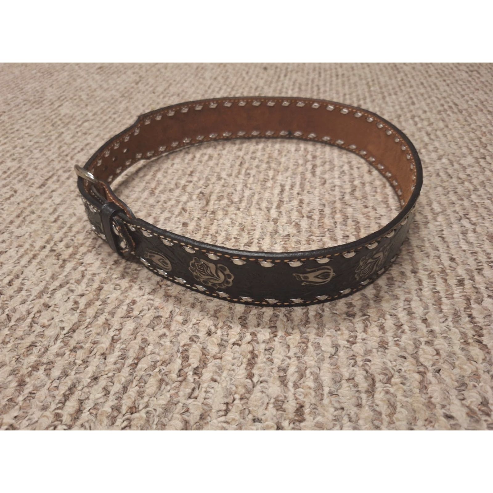 Vintage VINTAGE Western Belt Brazos Joe Belts 32 Black Leather Floral Cowboy Personalize Yes Men Belt 90s Size 32 - 4 Thumbnail