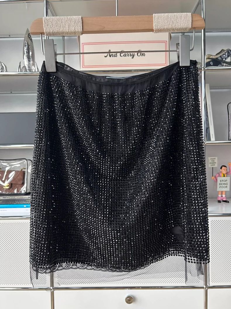 Prada Black mesh full diamond half-length skirt 2501-Nextar