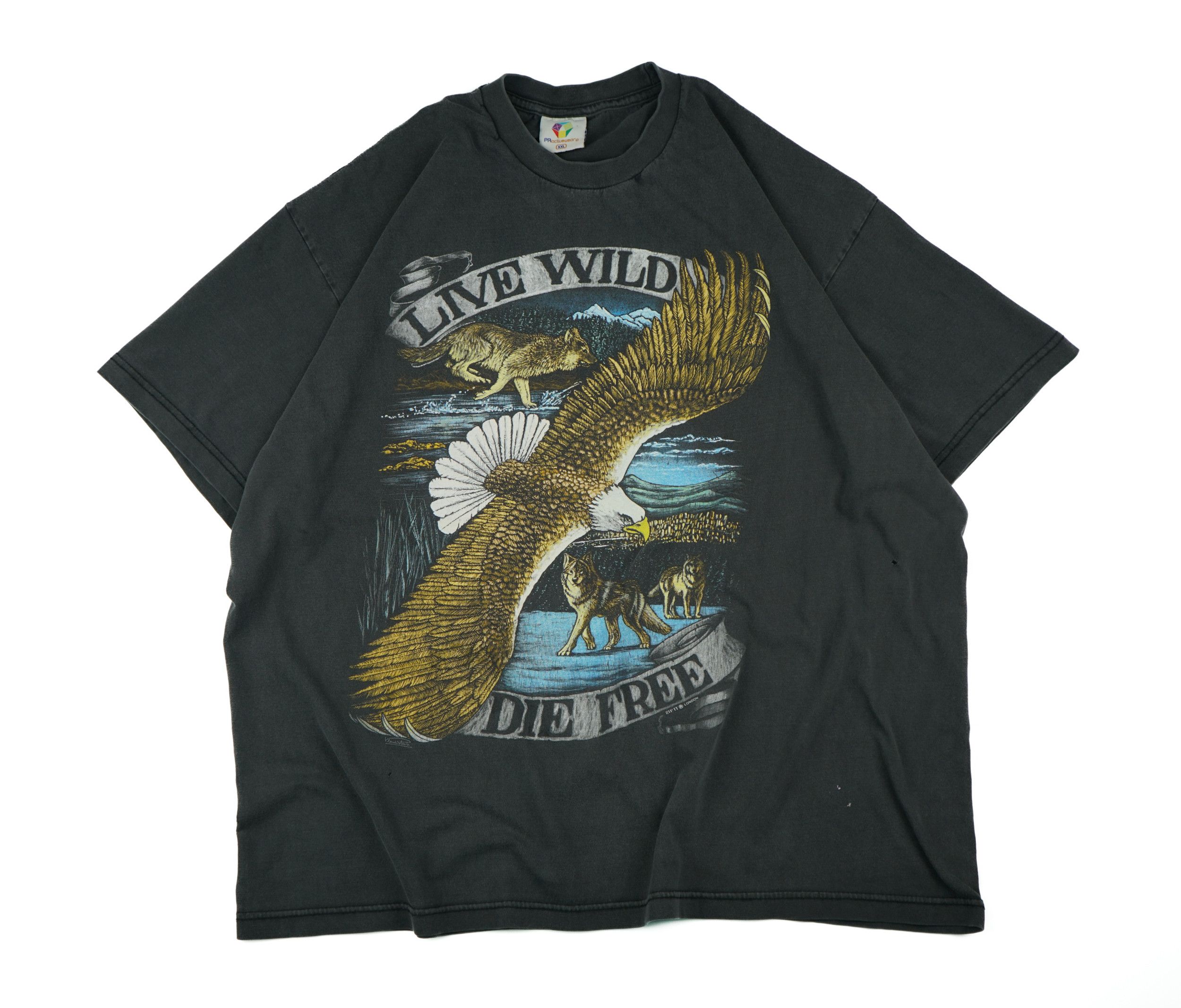 Harley Davidson × Vintage Vintage 1990s Live Wild Die Free Eagle T-Shirt Size US XXL / EU 58 / 5 - 1 Thumbnail