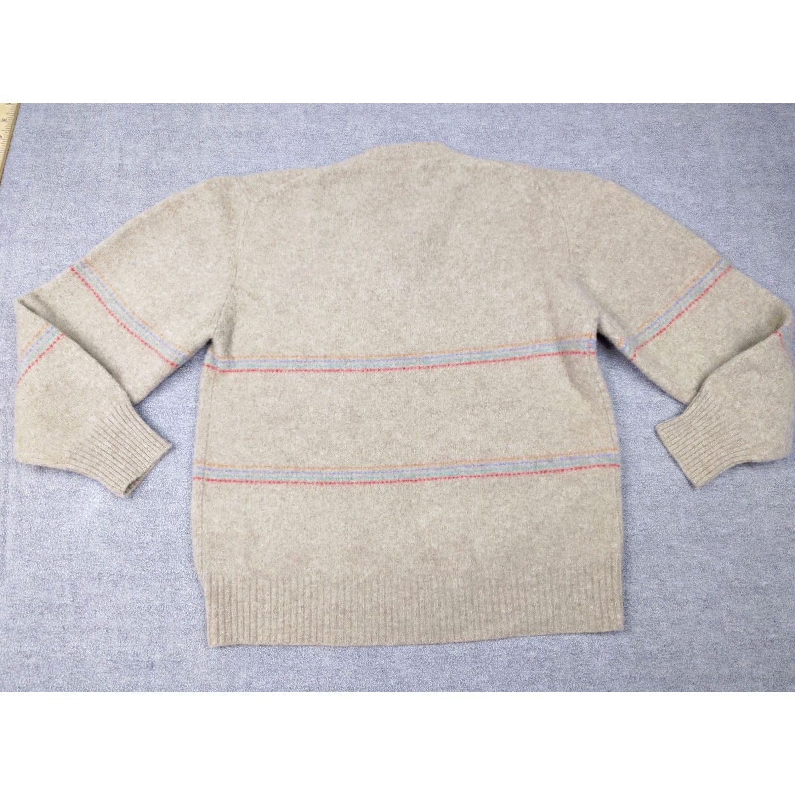 Vintage Damon Womens M Beige Stripe 100% Merino Wool Pullover 3/4 Sleeve V-Neck Sweater Size M / US 6-8 / IT 42-44 - 6 Thumbnail