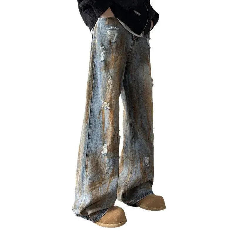 Japanese Brand Retro loose wide leg ripped jeans Size US 32 / EU 48 - 5 Thumbnail