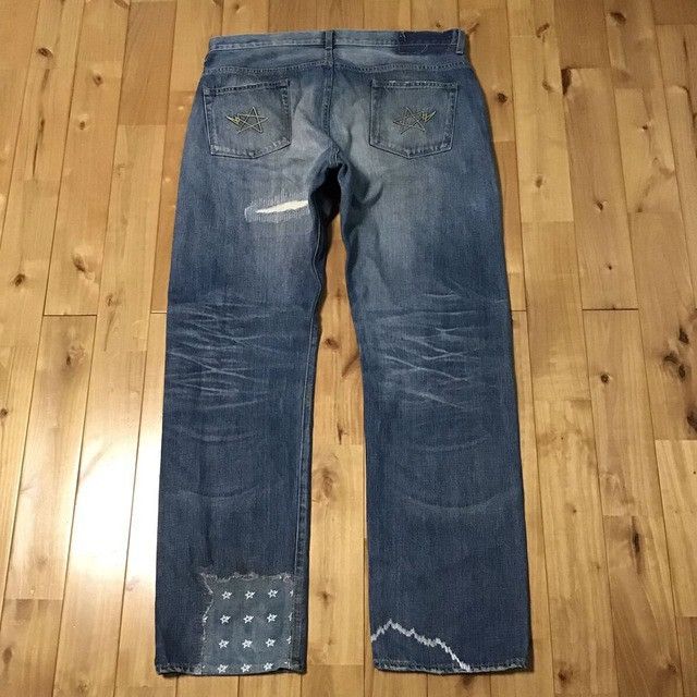 Bape × Nigo BAPE STA LOGO DAMAGED Denim Pants APE star ★size XL Size US 36 / EU 52 - 2 Thumbnail