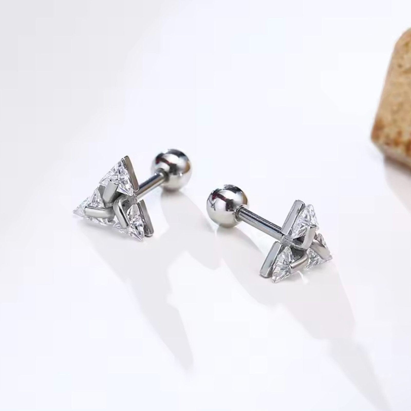 Other Men Stud Earring ,Triangle Pierced Crystal Zircon Stud Size ONE SIZE - 4 Thumbnail