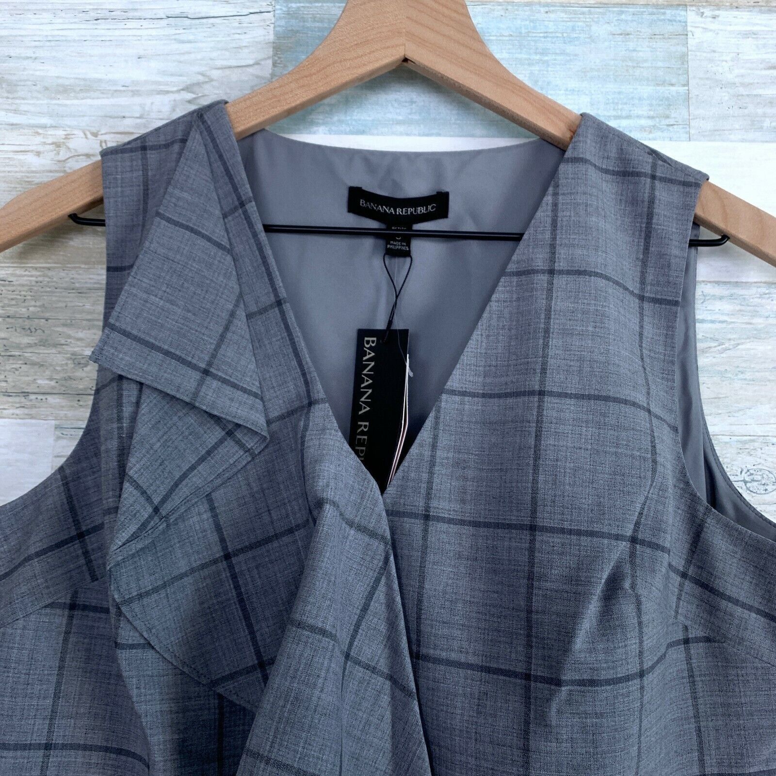 Banana Republic Banana Republic Wool Cascade Ruffle Top Gray Windowpane SP Size S / US 4 / IT 40 - 3 Thumbnail