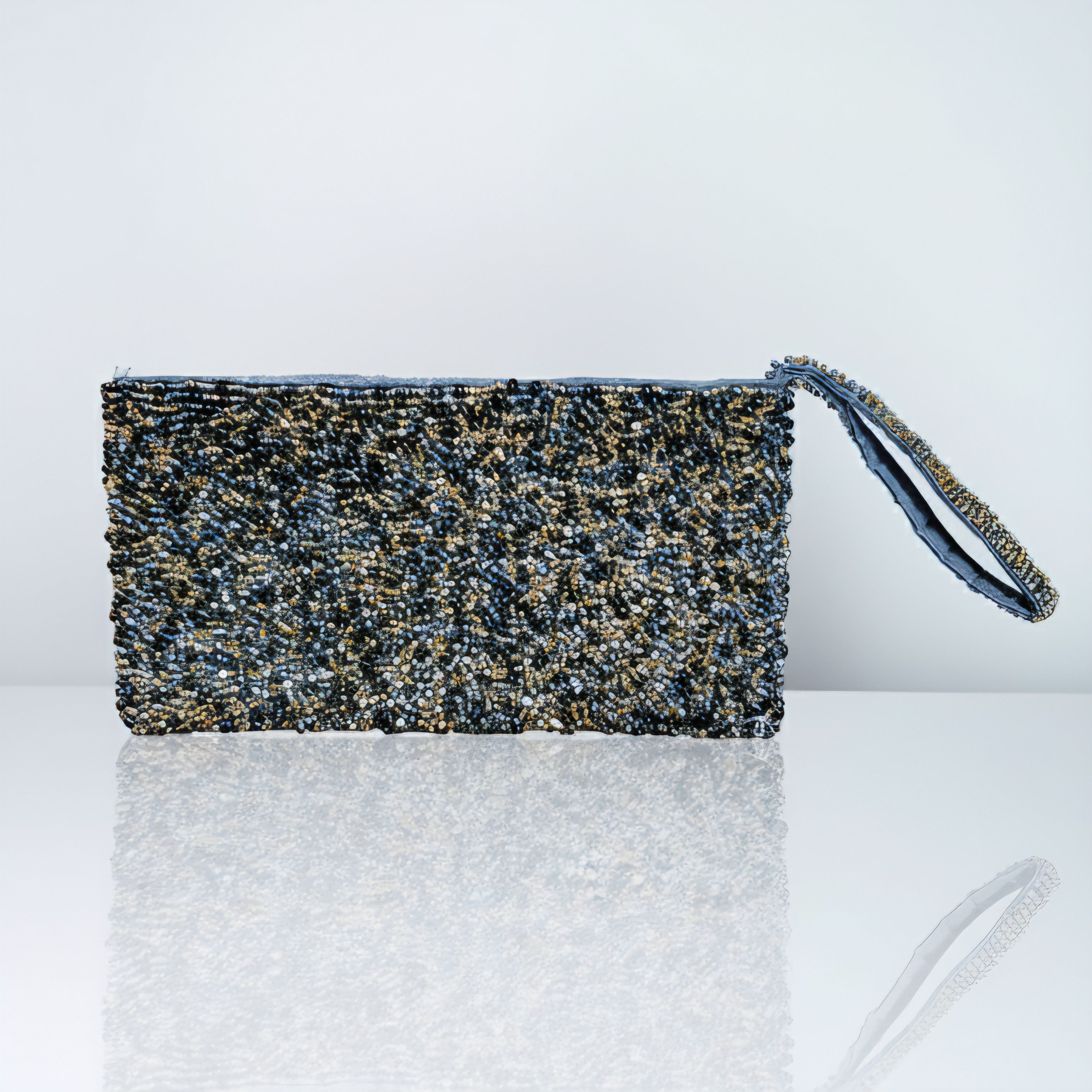 Other Wristlet 8.5x4.5" Clutch Handmade Beaded Black Silver Gold Size ONE SIZE - 1 Thumbnail