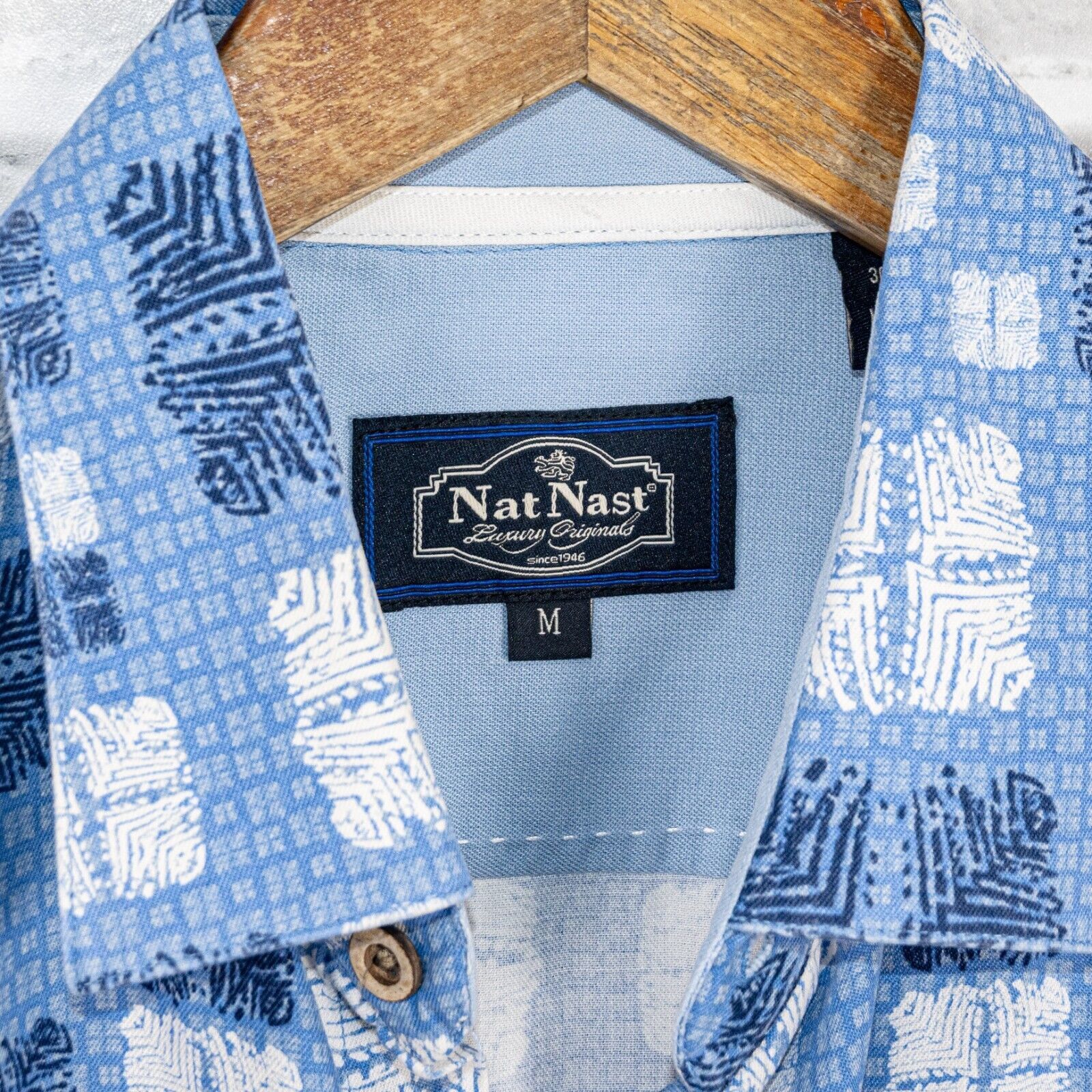 Nat Nast Nat Nast Silk Cotton Short Sleeve Button up Shirt Blue Print Size US M / EU 48-50 / 2 - 2 Thumbnail