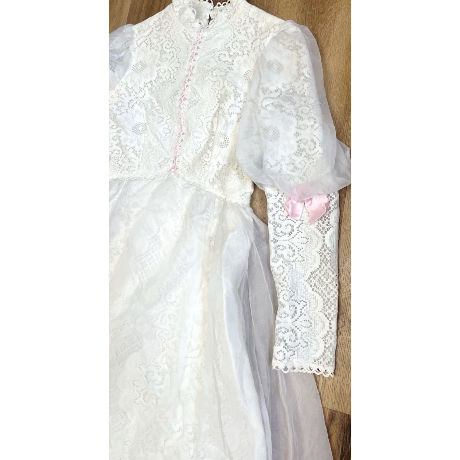 Vintage VINTAGE 1960s Lorrie Deb Dress Ivory Empire Bow Small / Medium Chiffon Edwardian Style Womens Size S / US 4 / IT 40 - 6 Thumbnail