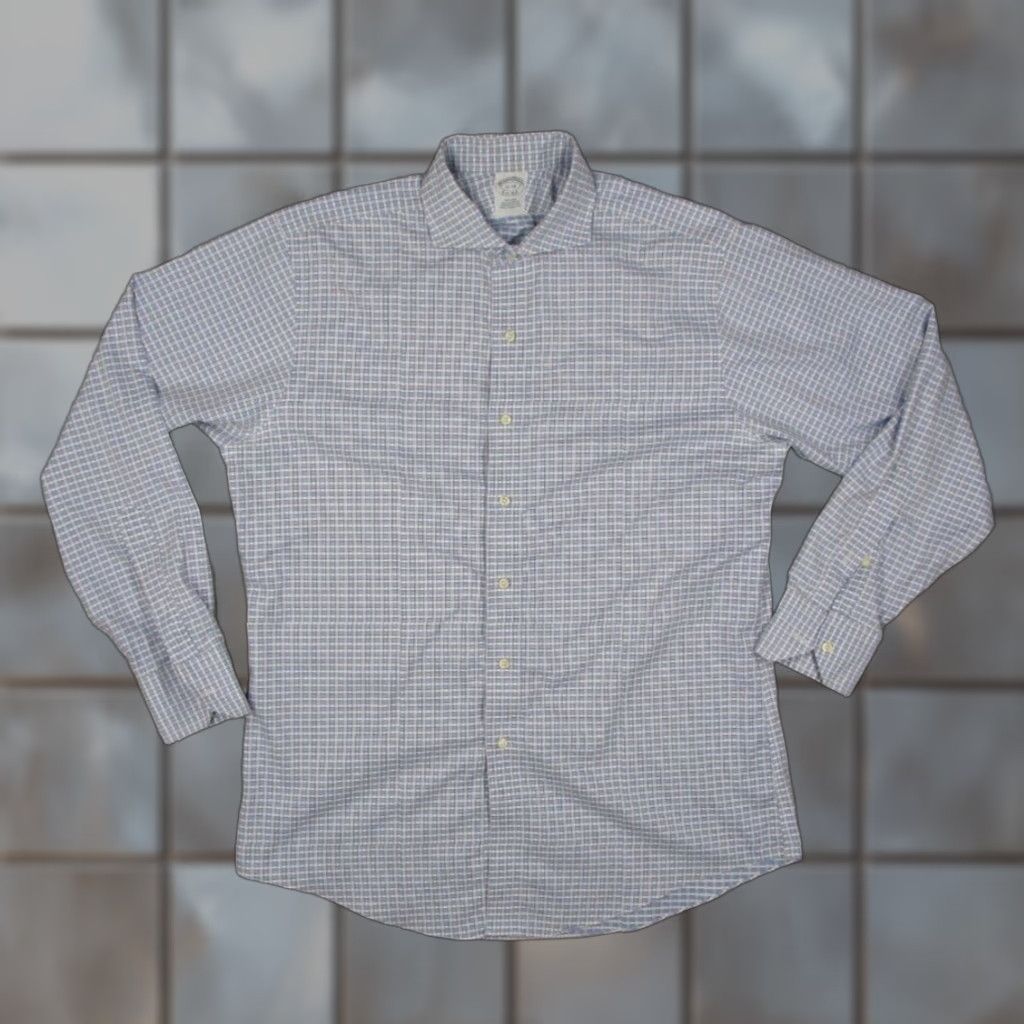 Brooks Brothers Brooks Brothers Dress Shirt Mens 16 34 Blue Check Button Up Supima Non Iron Work Size 34R - 1 Thumbnail