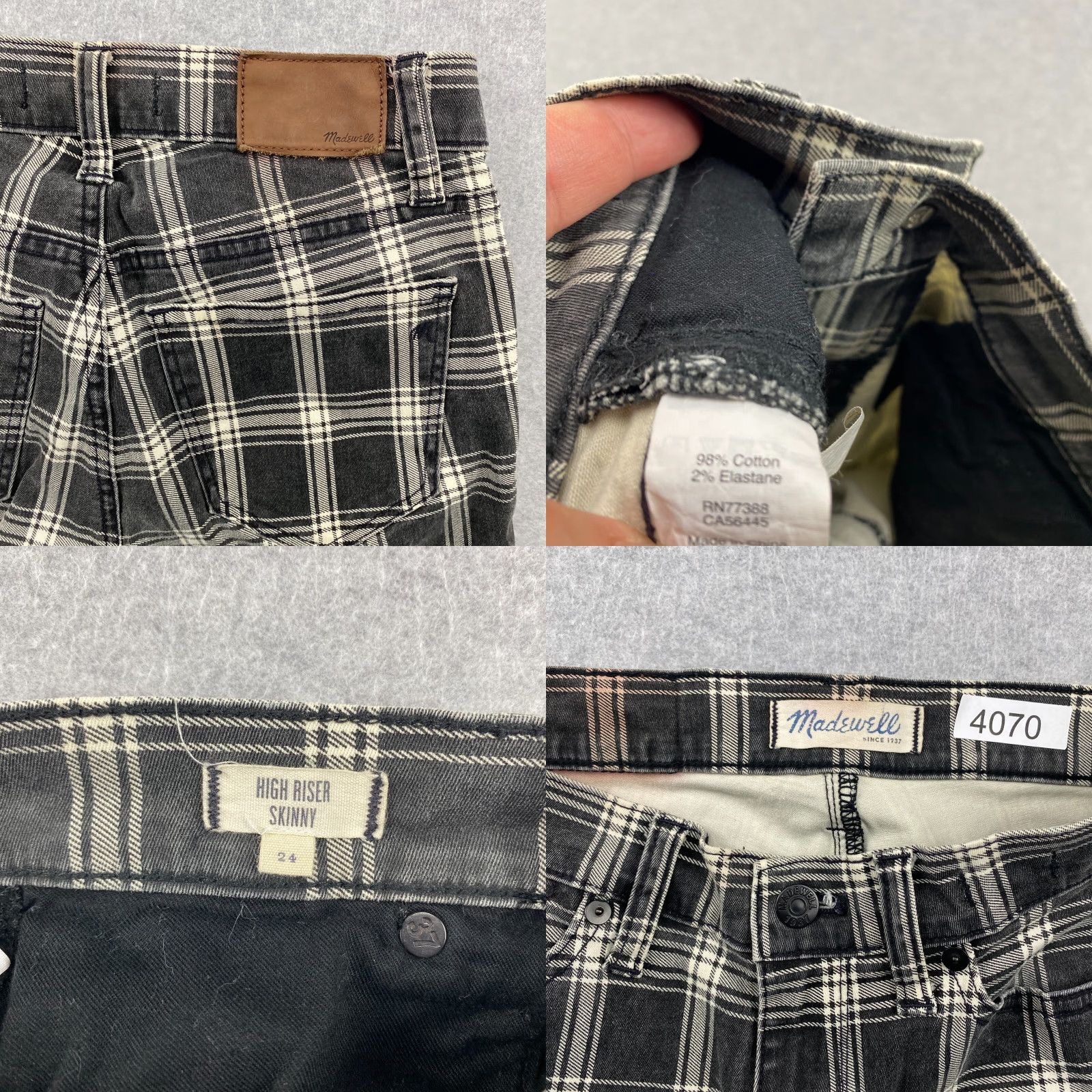 Madewell Madewell High Riser Skinny Jeans Womens 24 Black White Plaid Stretch Pockets Size 42" / US 20 - 9 Thumbnail