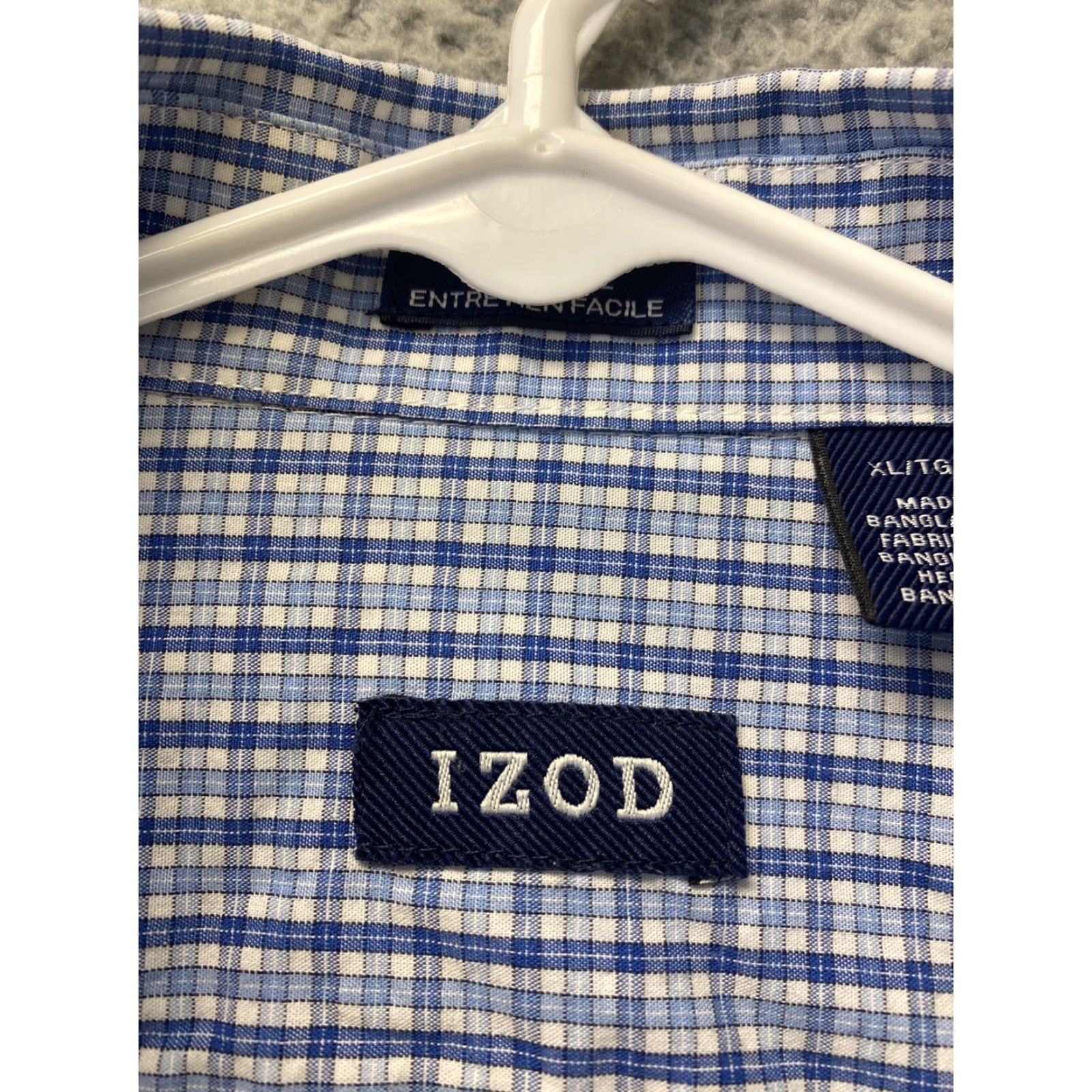 Izod IZOD Dress Shirt Men Blue Check Long Sleeve Button-Down Regular Fit XL 103-33 / 10333 Mens Shirt Size 46R - 3 Thumbnail