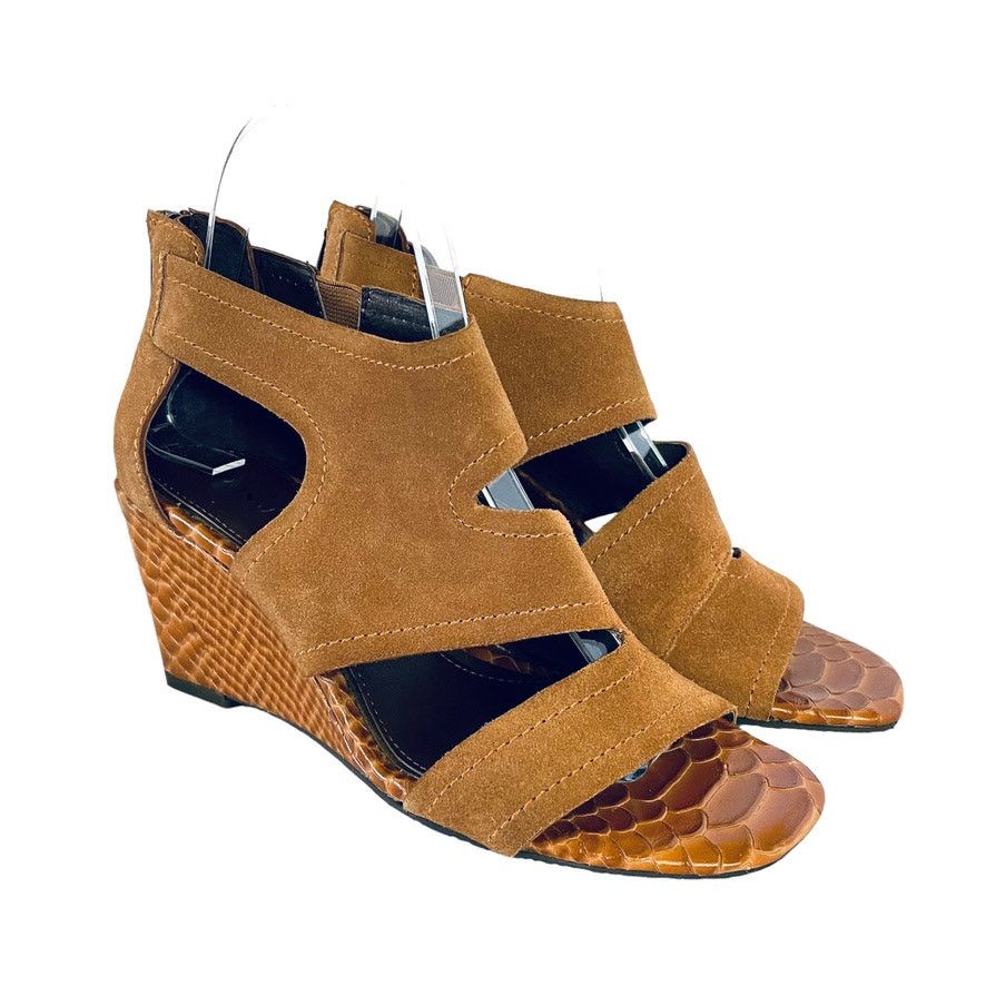Donald Pliner NWOT Donald Pliner Panya Suede Saddle Brown Embossed Sandals Size US 6.5 / IT 36.5 - 1 Thumbnail