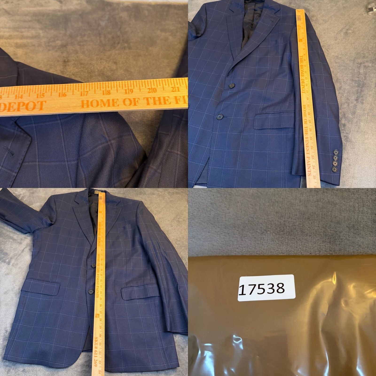 Jos. A. Bank Jos A Bank Signature Navy Blue Windowpane Check Blazer Sport Coat Wool Silk Blend Mens 42R Size 42R - 8 Thumbnail