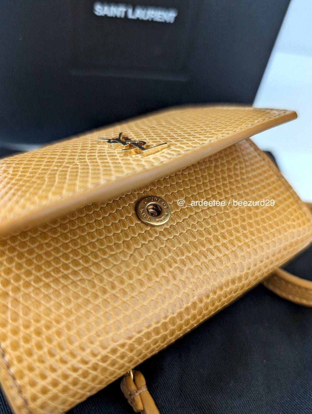 Saint Laurent Paris *NEW* EXOTIC LIZARD MICRO RIDER CHAIN CROSSBODY BAG YELLOW Size ONE SIZE - 10 Thumbnail