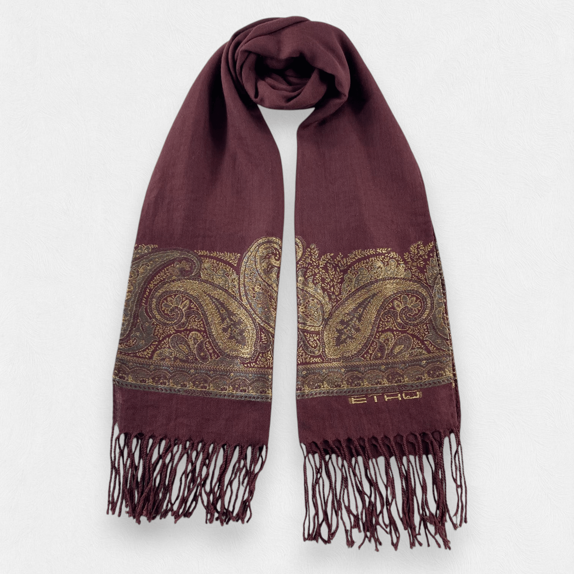 Etro Etro Burgundy Paisley Shawl - Wool Cashmere Silk Blend Size ONE SIZE - 1 Thumbnail
