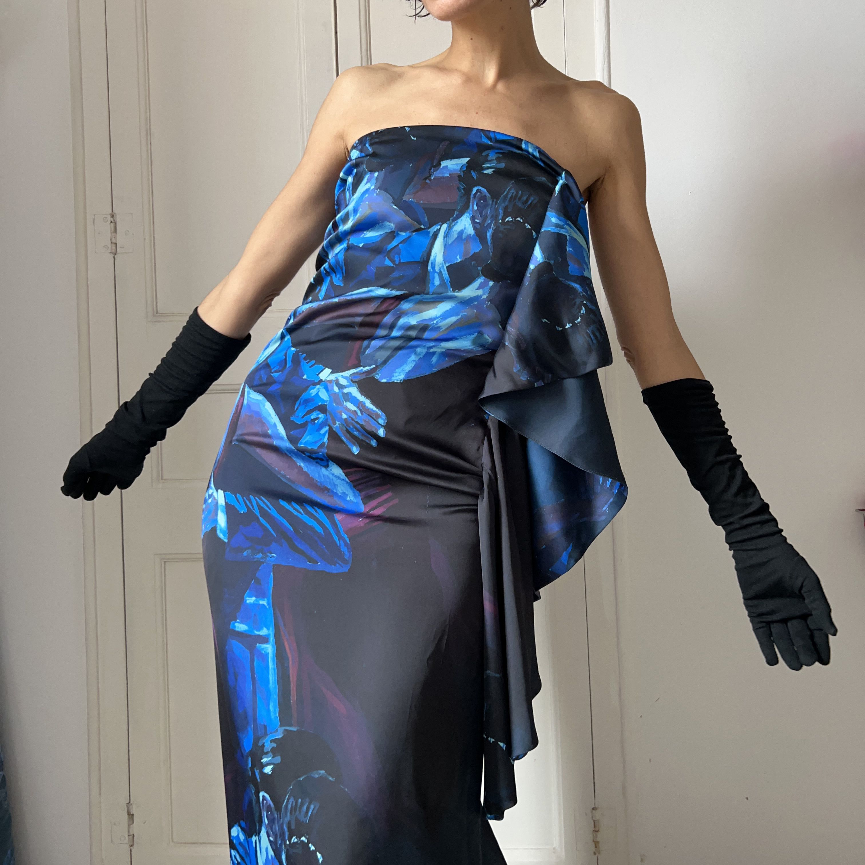Designer Handmade couple dancing print strapless maxi gown Size M / US 6-8 / IT 42-44 - 5 Thumbnail
